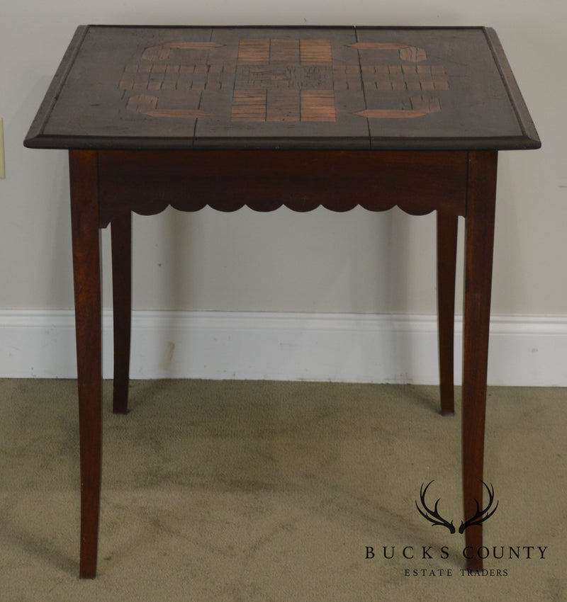 French Country Antique 19th Century Inlaid One Drawer Work Table