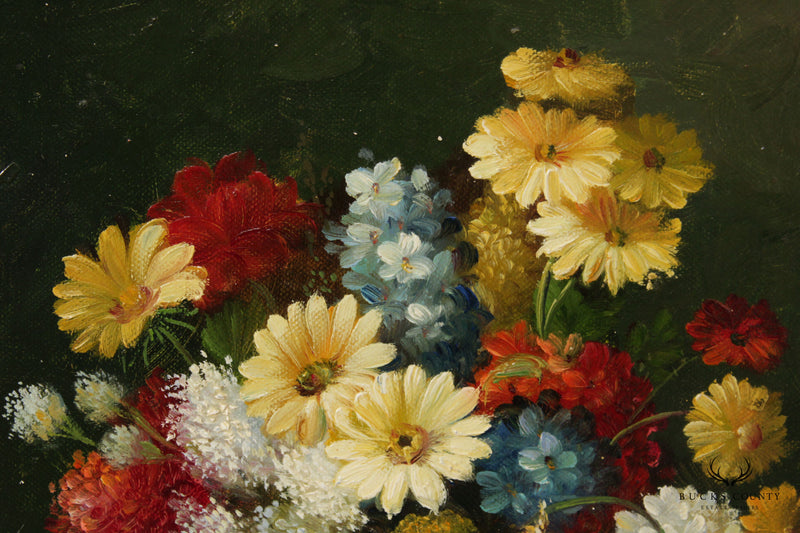 Vintage Floral Arrangement Still Life Oil Painting, Signed