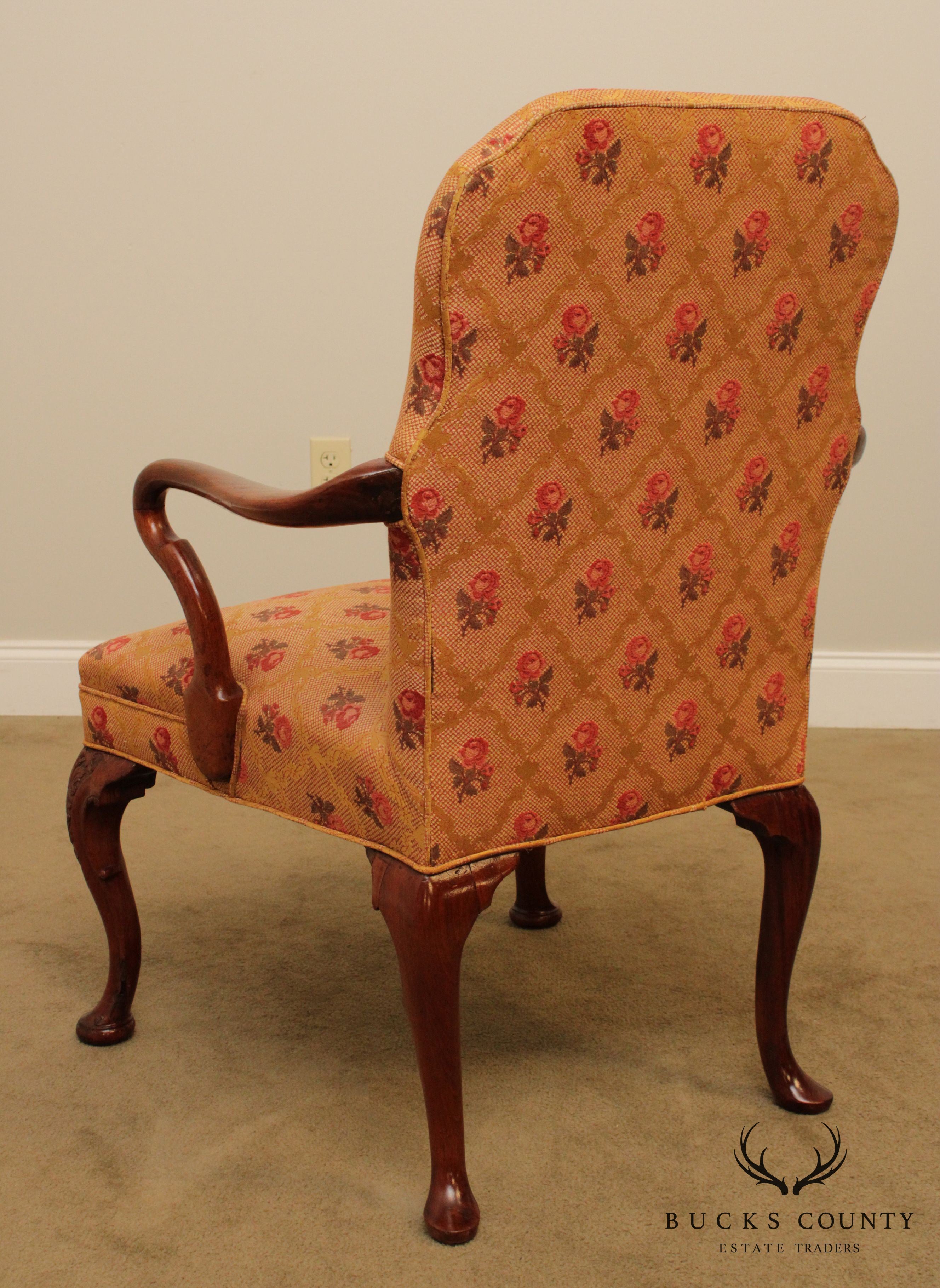 Queen Anne Style Custom Quality Vintage Walnut Armchair