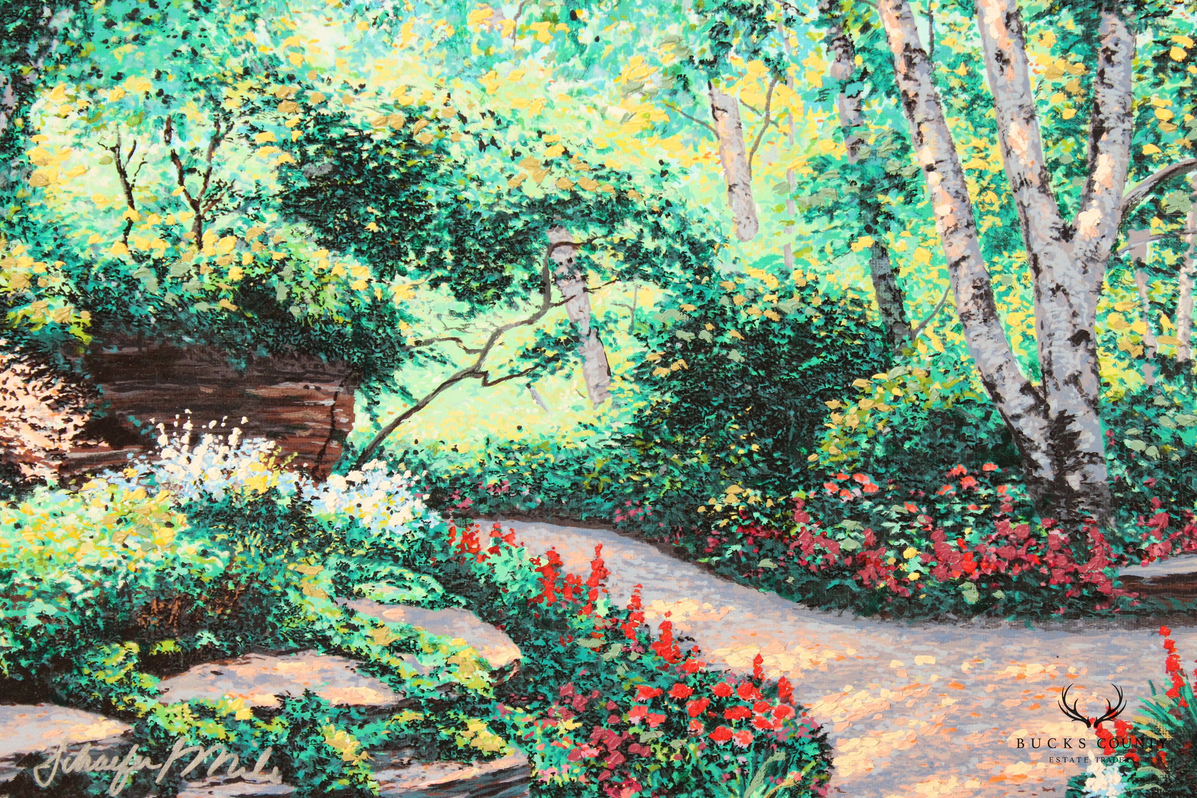 Schaefer Miles 'Rock Garden Path' Embellished Canvas Print, Custom Framed