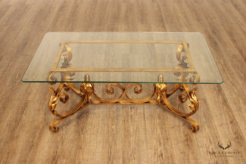 Rococo Style Gilt Wrought Iron Glass Top Coffee Table