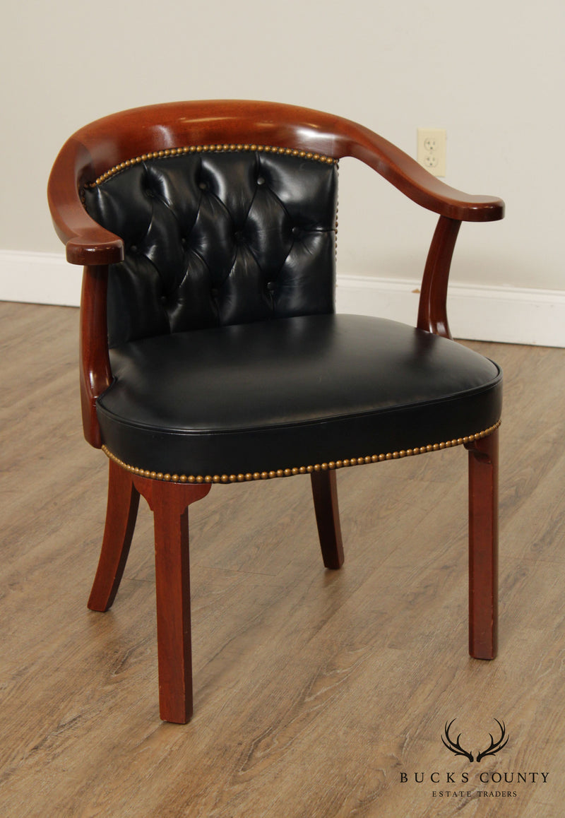 Kittinger Mahogany & Tufted Black Leather Office Armchair