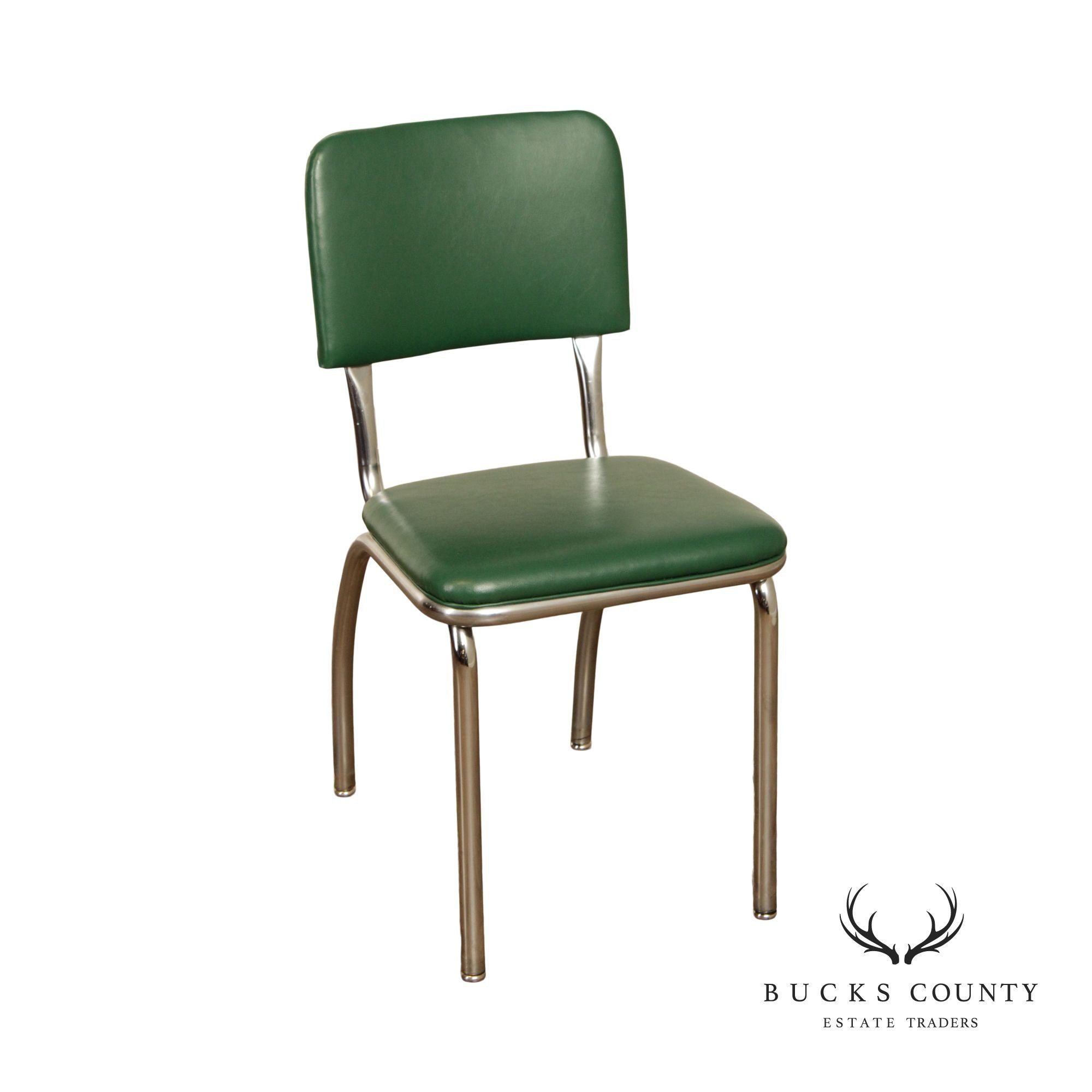 Royal Metal 1950s Vintage Chrome and Green Vinyl Side Chair