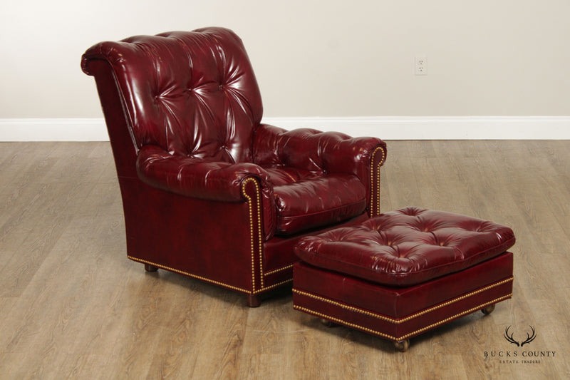 Hancock & Moore Chesterfield Style Tufted Leather Lounge Chair with Ottoman
