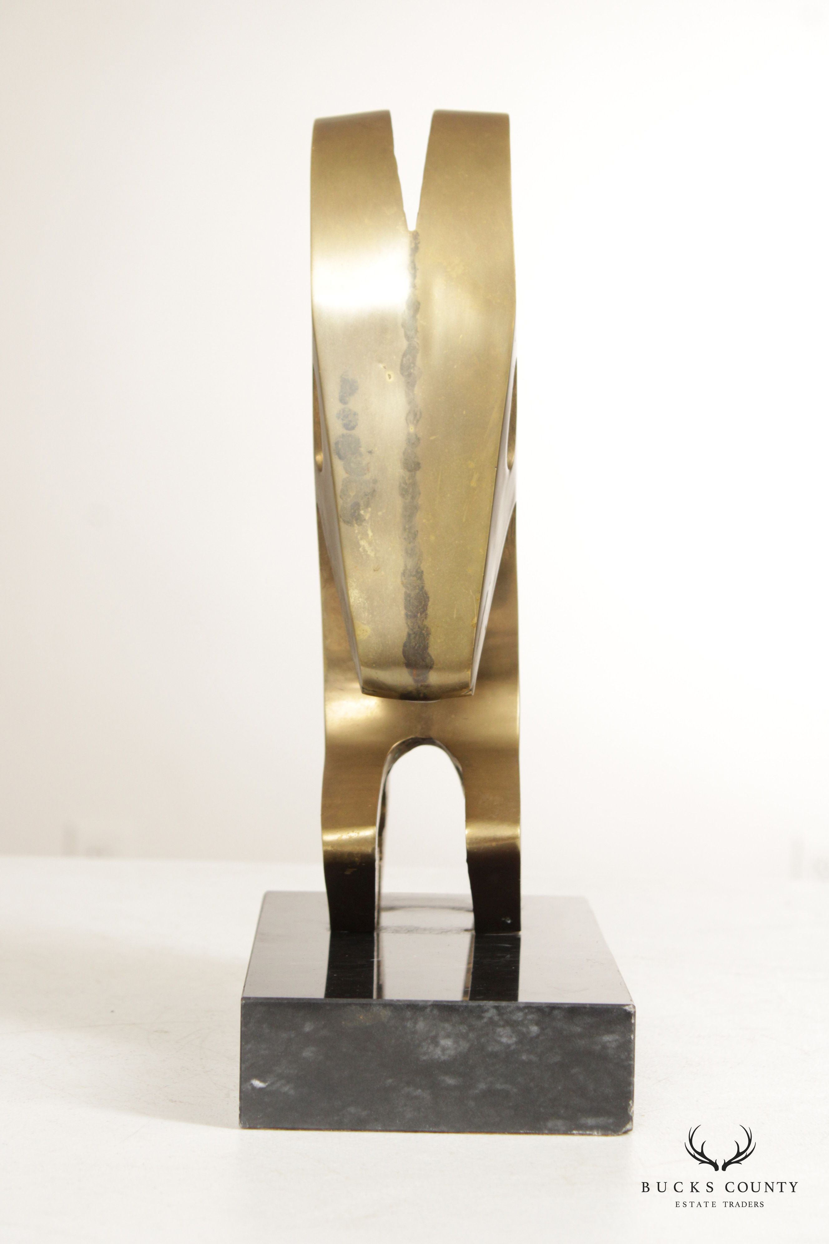 Modernist Abstract Brass Ram Sculpture