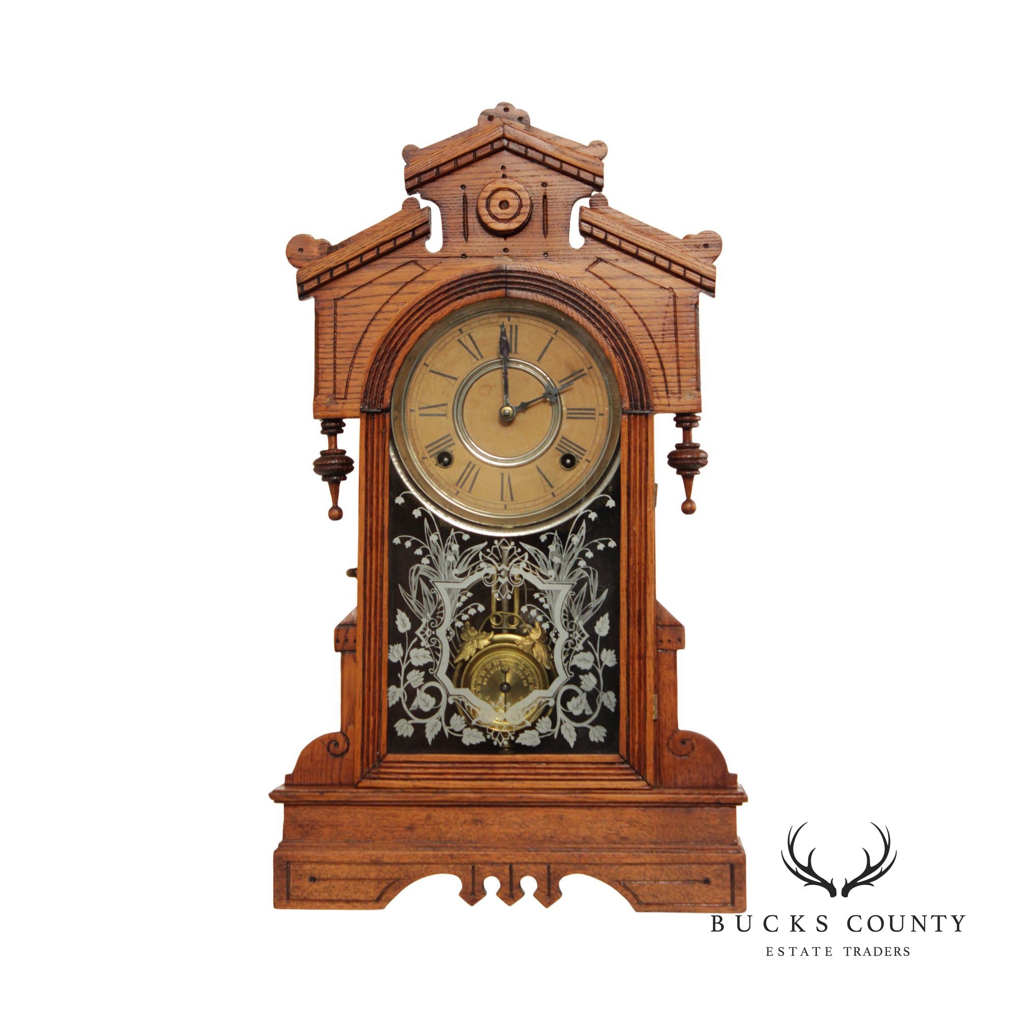 Antique William L. Gilbert Victorian Oak Case Mantel Clock