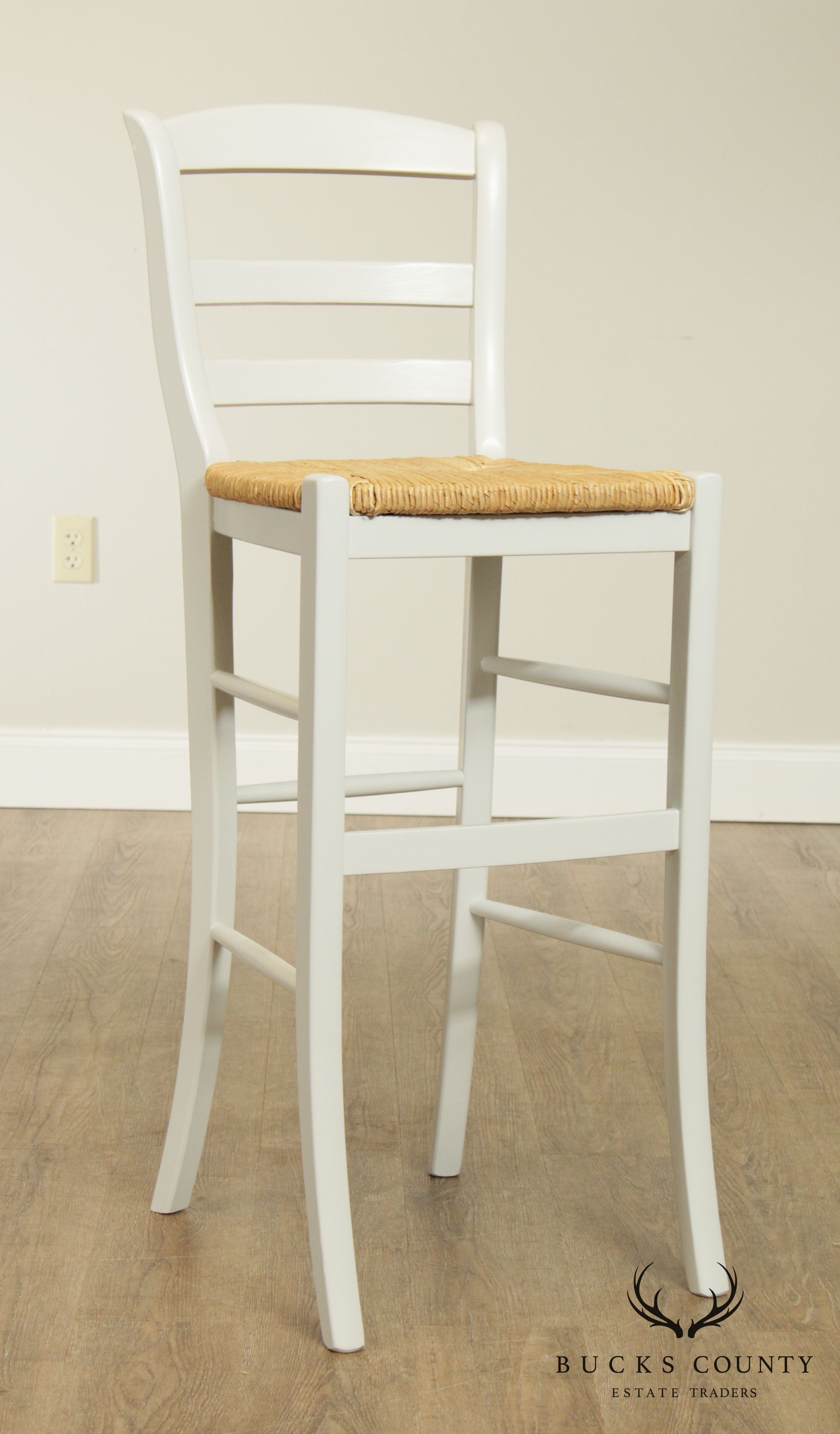 French Country Style Set 5 Painted Rush Seat Barstools