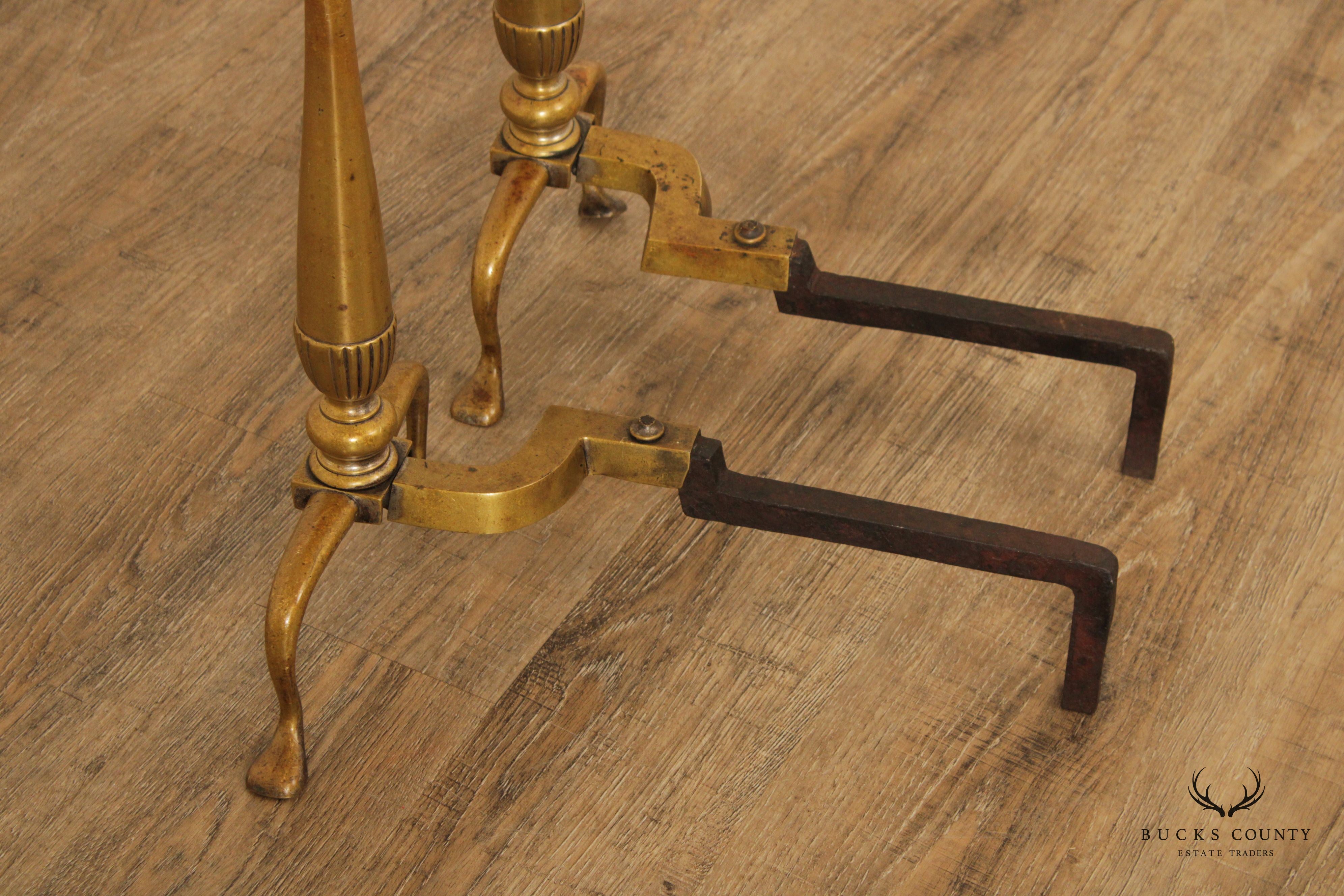 Federal Style Quality Pair of Brass Fireplace Andirons