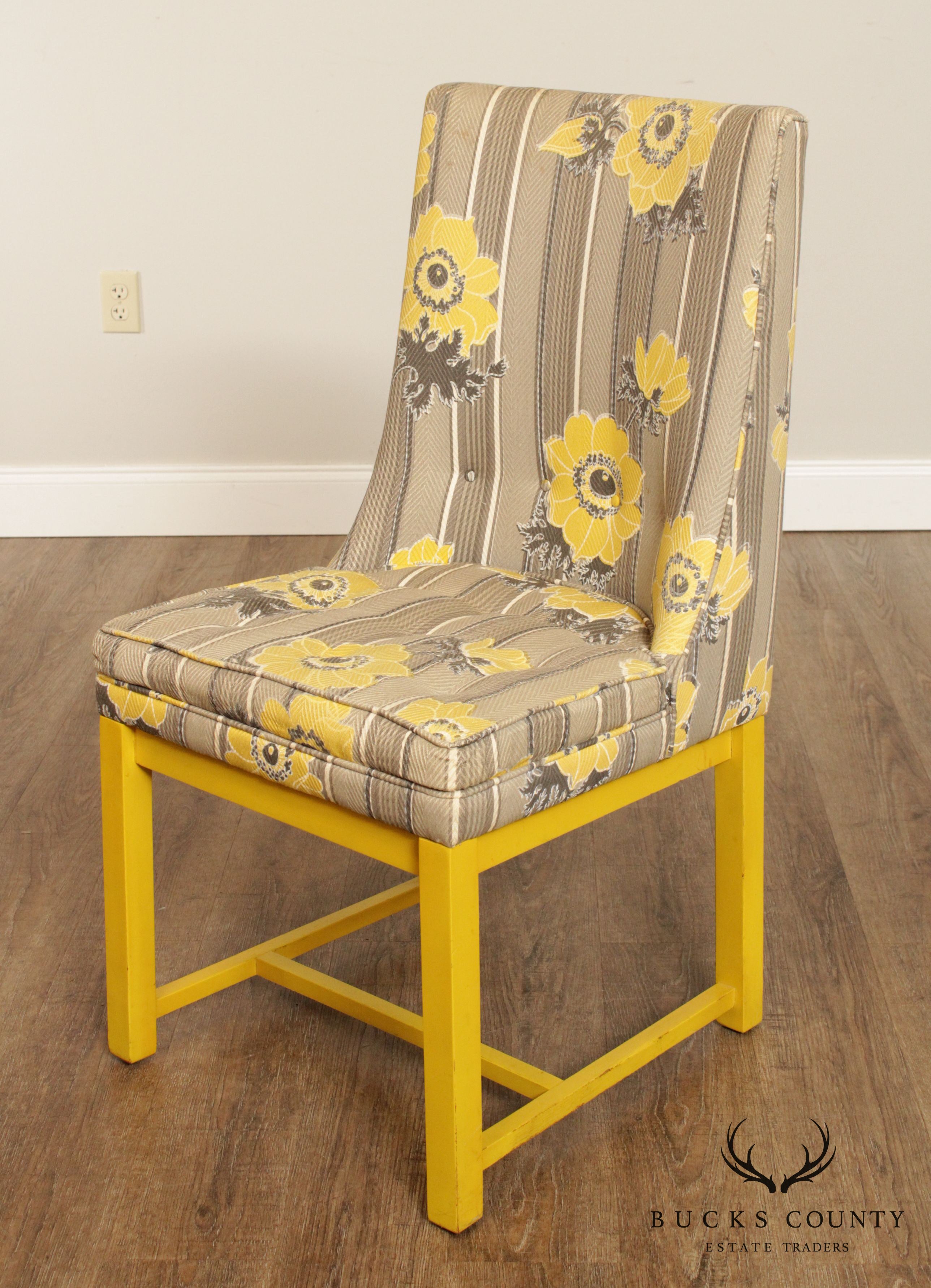 Dorothy Lerner Mid Century Yellow Frame Custom Upholstered Set 4 Dining Chairs