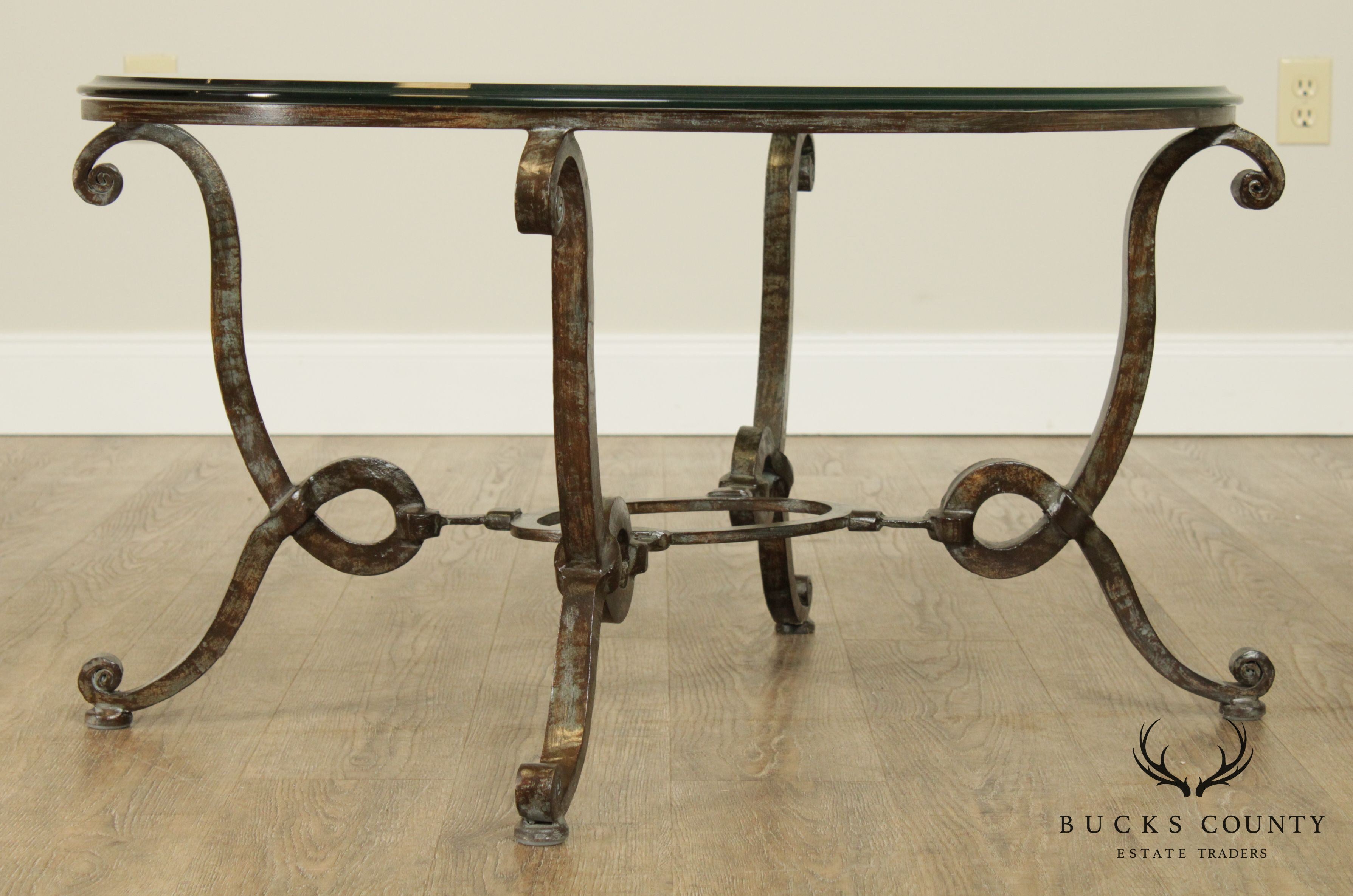 Quality Hand Forged Steel Oval Glass Top Coffee Table