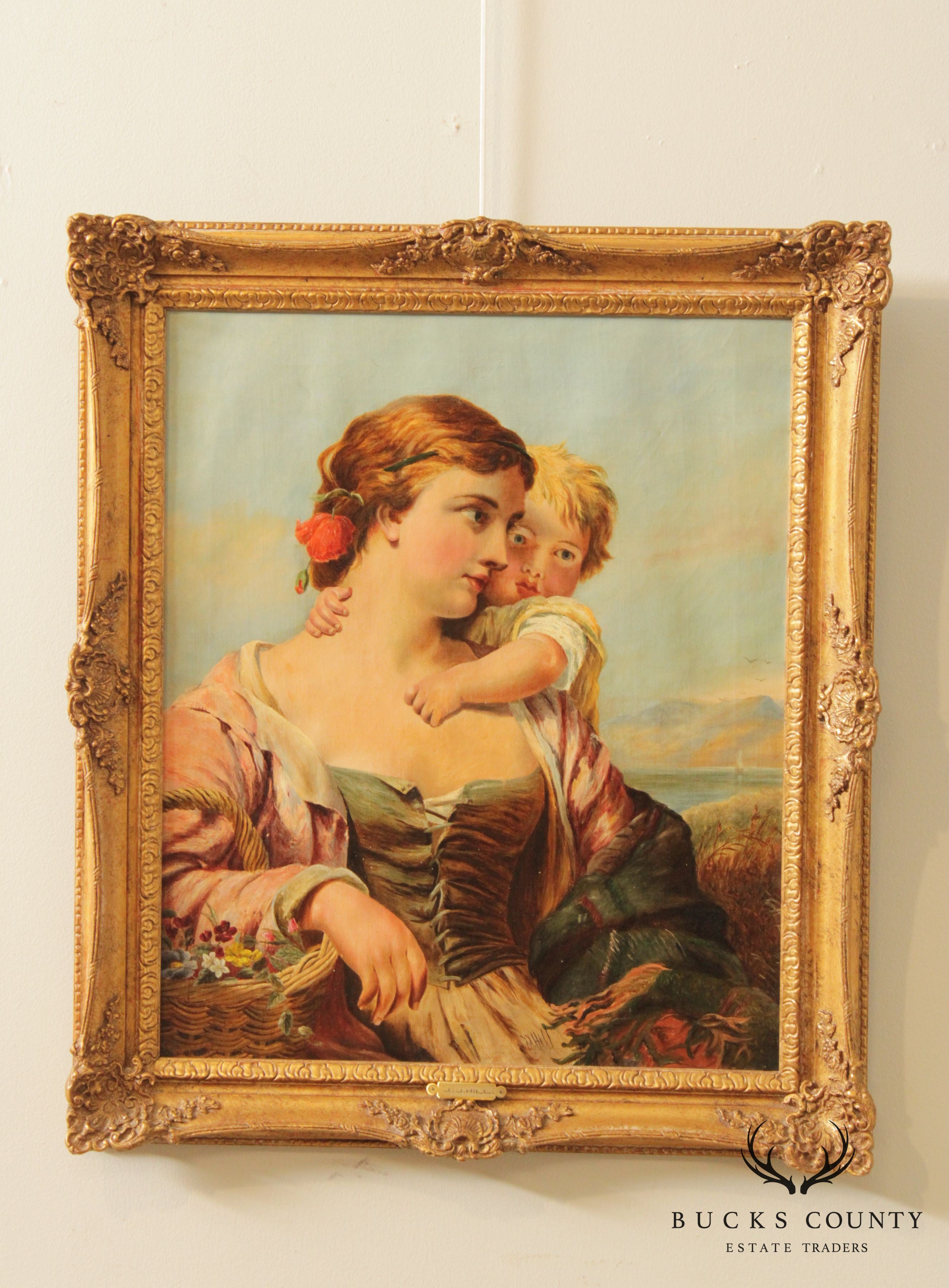 John James Hill Portrait of Mother and Child Original Painting