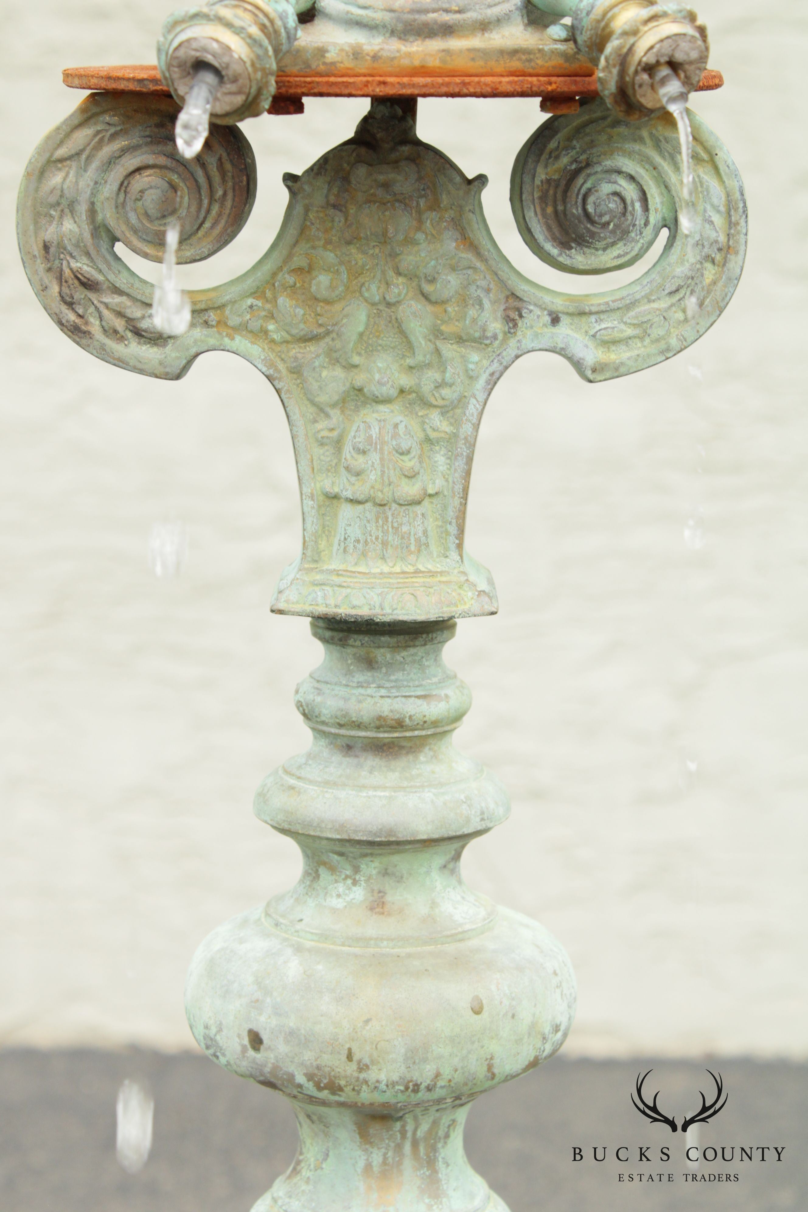 Italian Renaissance Style Cast Stone & Bronze Garden Fountain