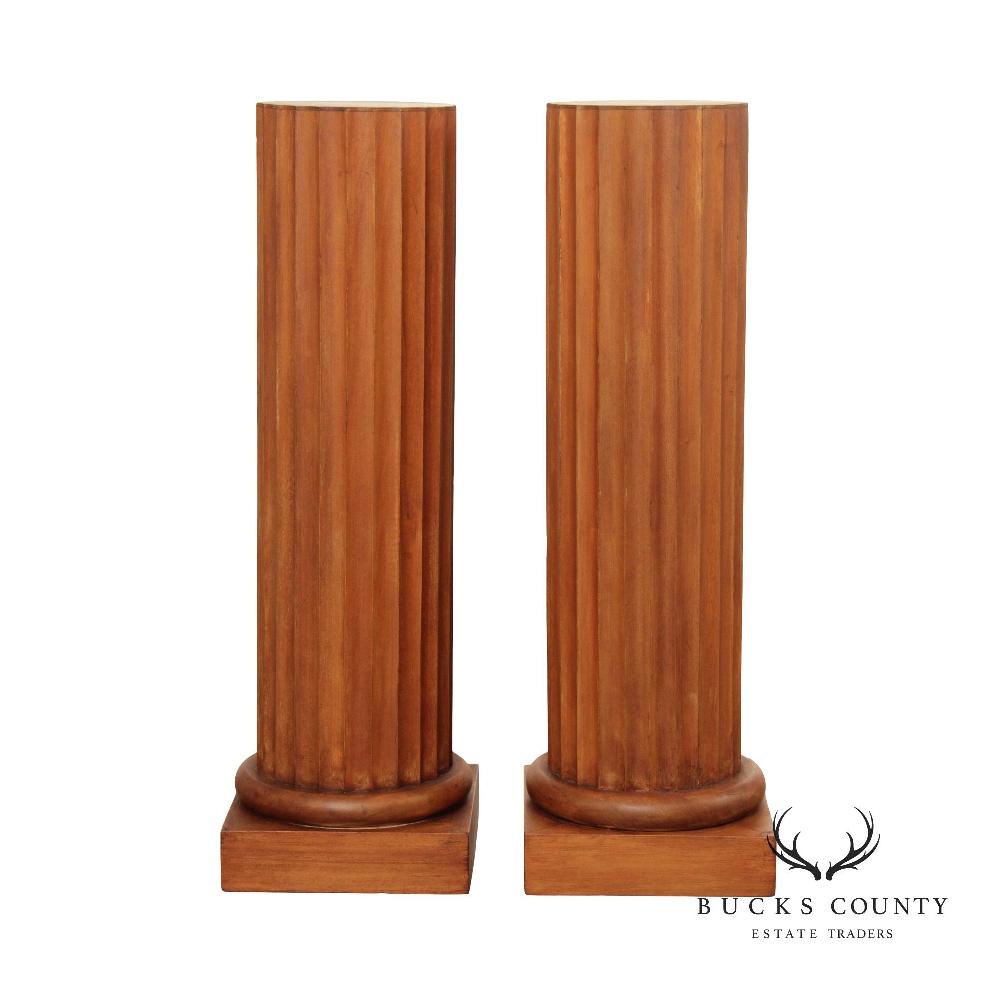 Neoclassical Style Pair of Fluted Painted Wood Columnar Pedestals