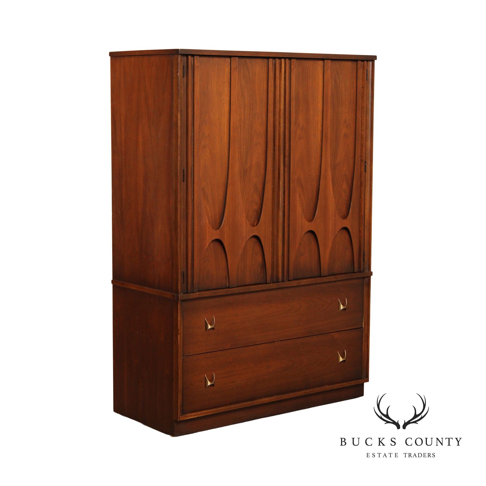 BROYHILL BRASILIA MID CENTURY MODERN WALNUT GENTLEMAN'S CHEST ARMOIRE