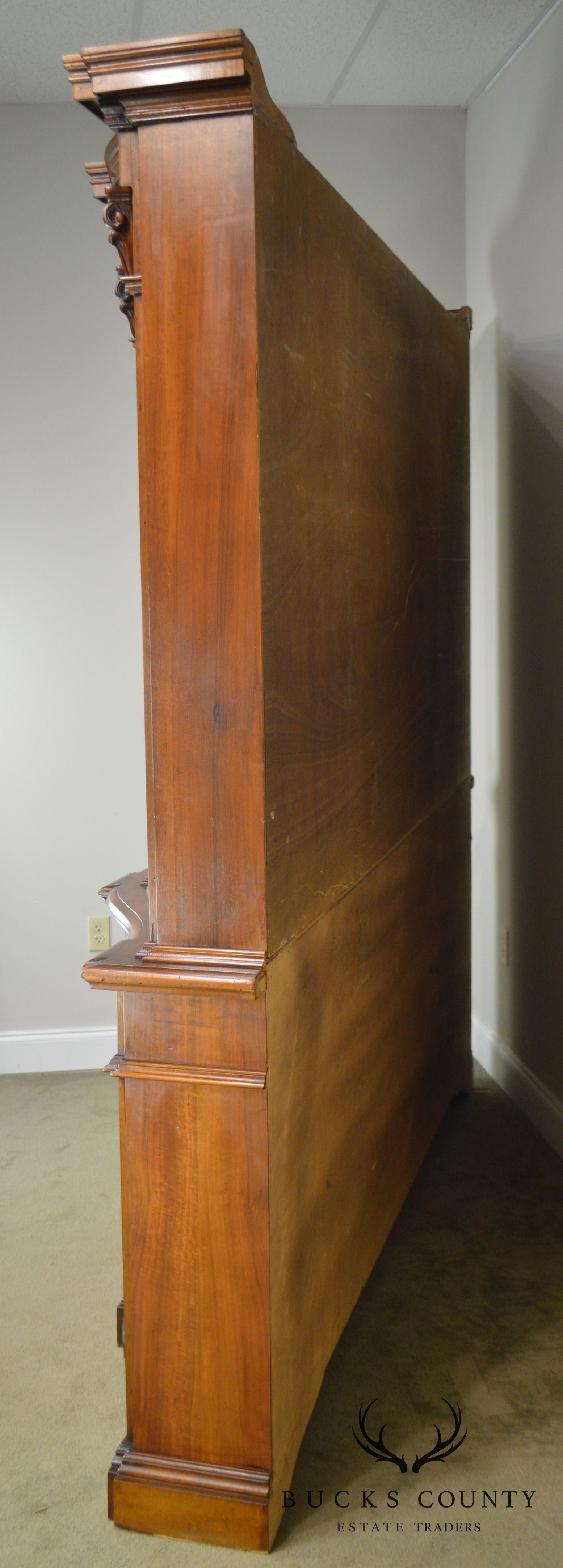 Italian Walnut Vintage 1960's Large Walnut Bookcase Breakfront