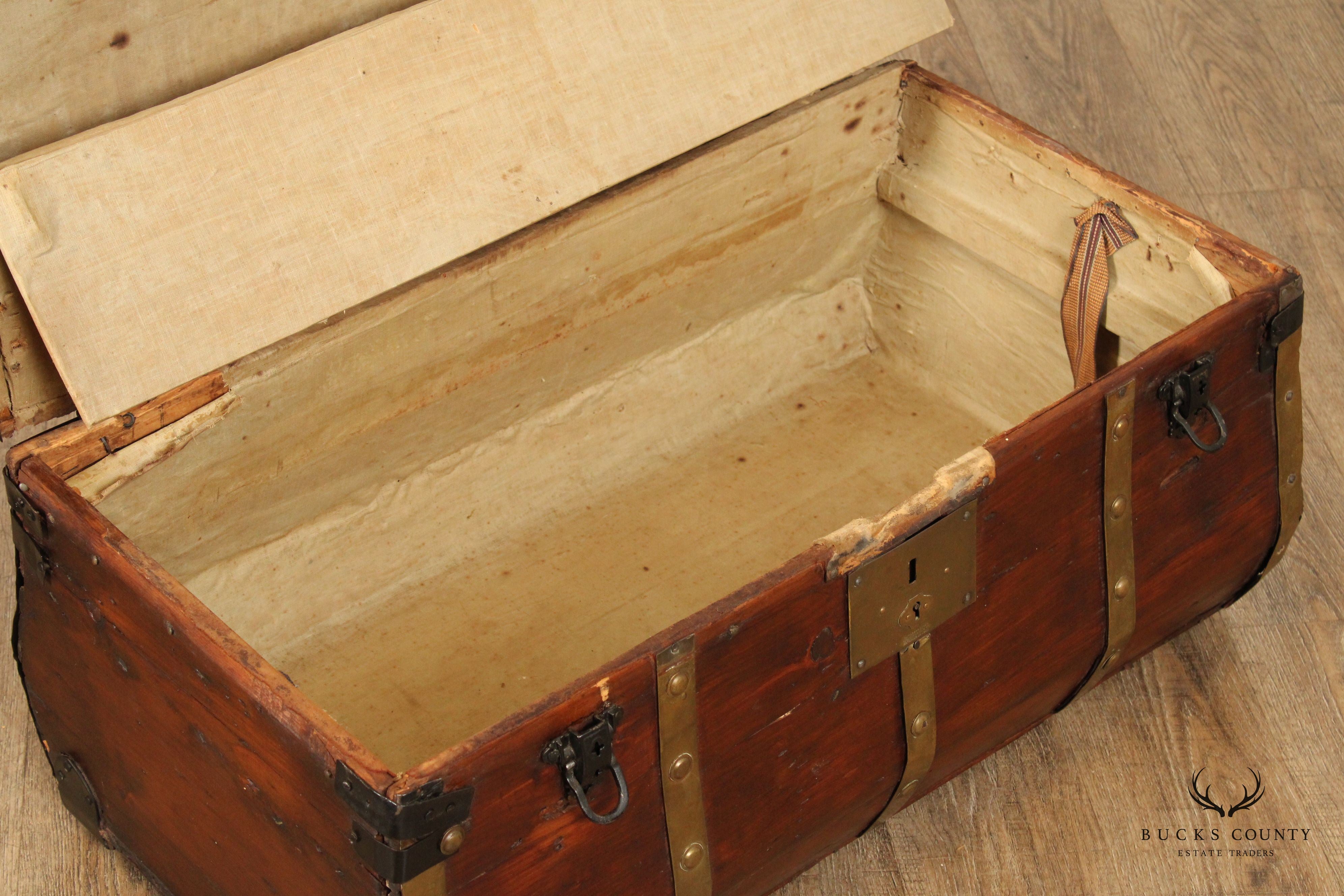 Antique Brass Bound Cedar Jenny Lind Steamer Trunk