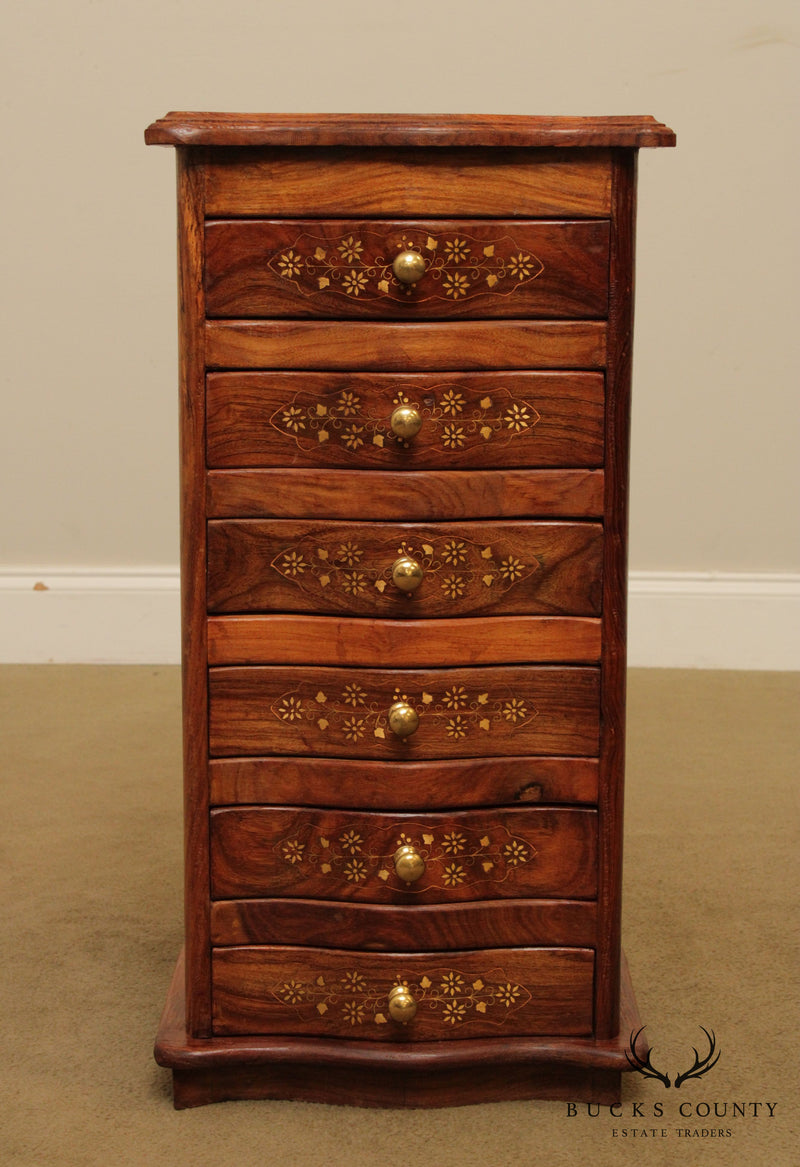 Quality Indian Rosewood Brass Inlaid Narrow 6 Drawer Chest