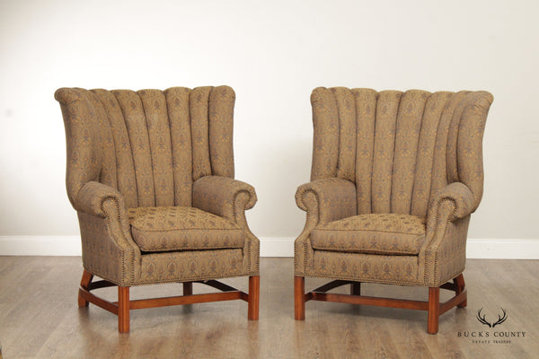Century Furniture Chippendale Style Pair of Channel Back Wing Chairs
