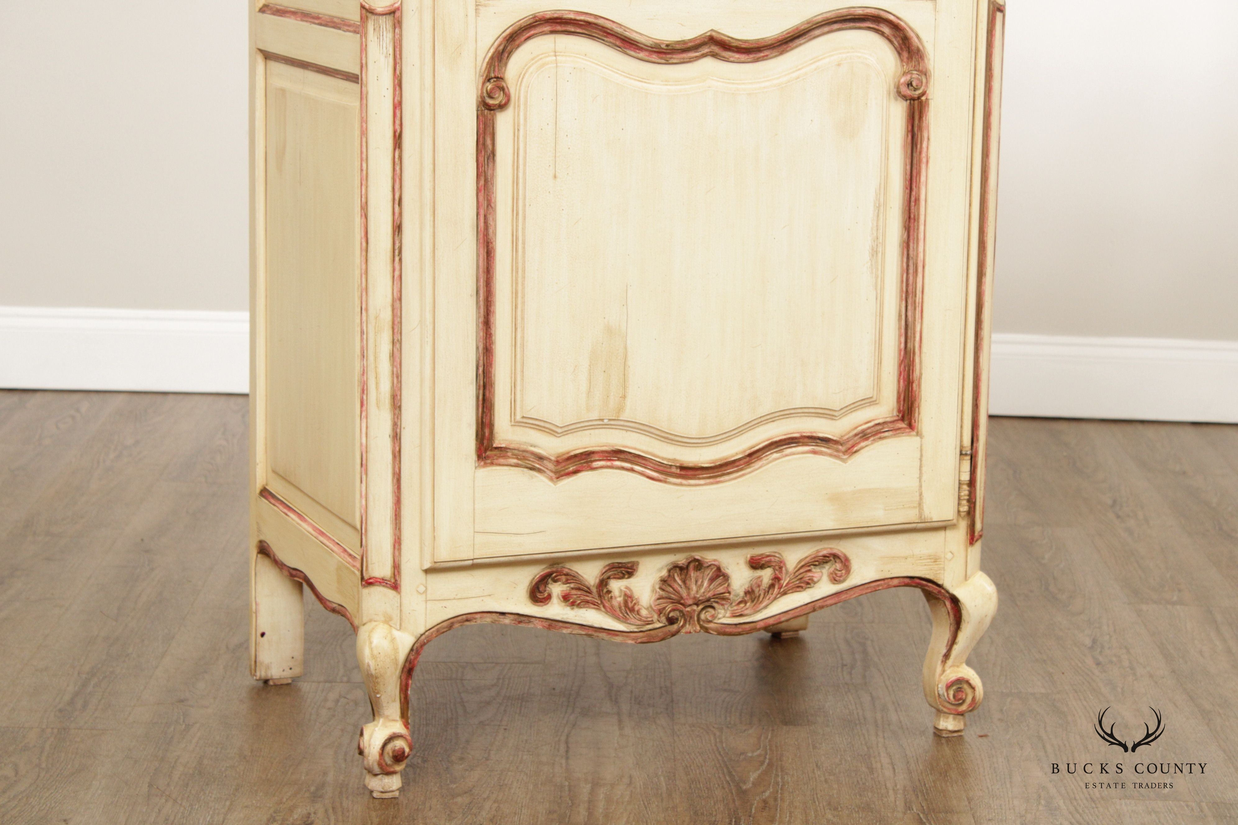 French Provincial Style Single Door Painted Pantry or Storage Cabinet