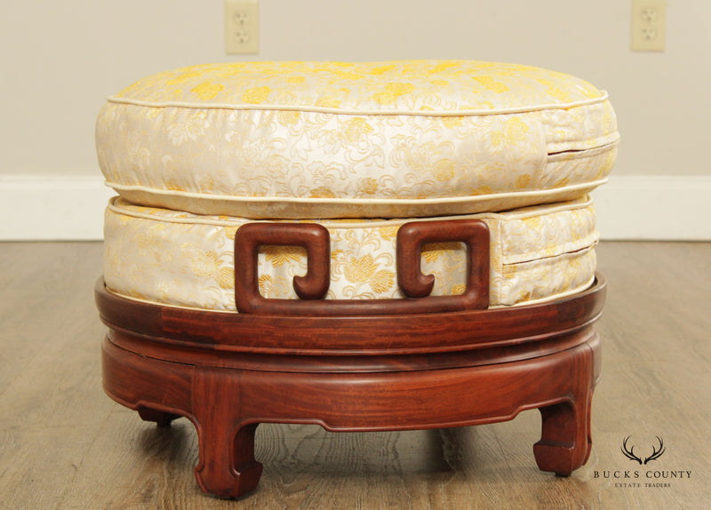 Asian Style Rosewood Carved Round Ottoman Stool