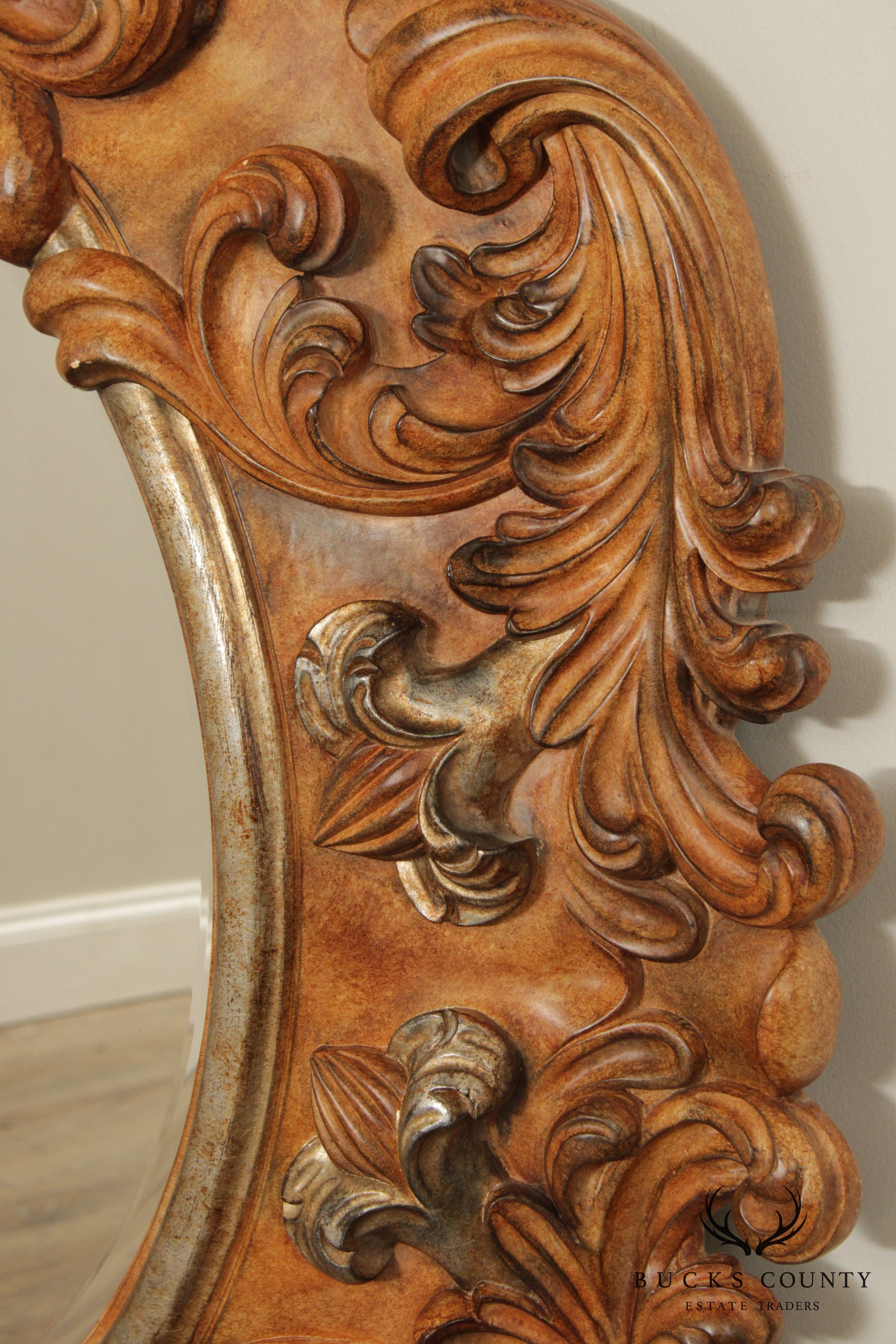 Italian Rococo Style Ornate Carved Round Wall Mirror