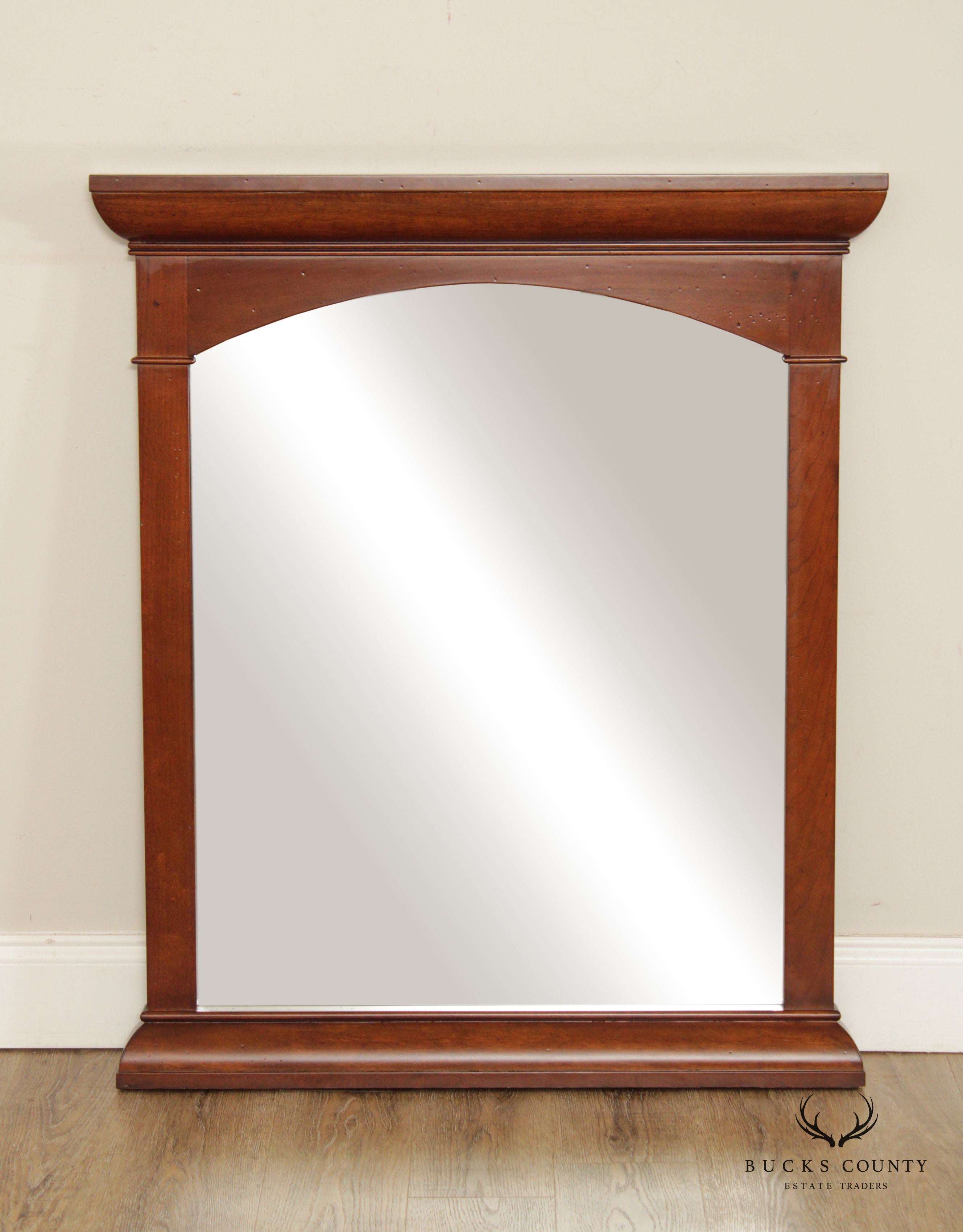 Transitional Solid Cherry Wood Beveled Wall Mirror