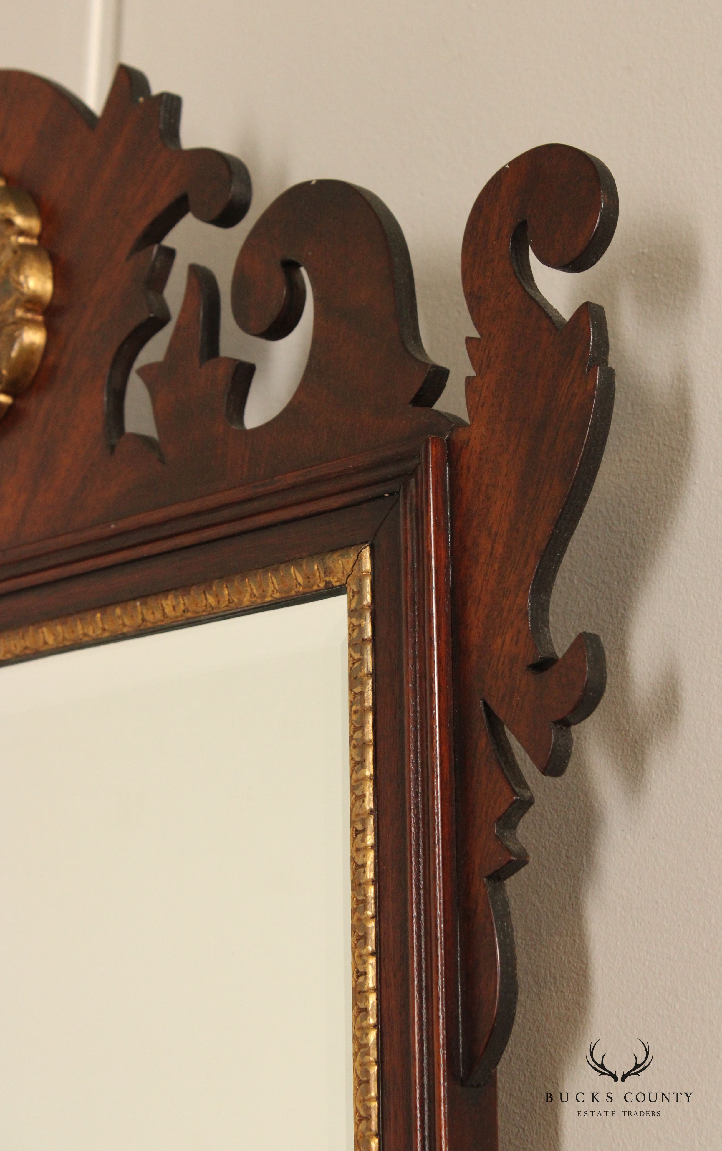 Henkel Harris Chippendale Style Mahogany Partial Gilt Wall Mirror