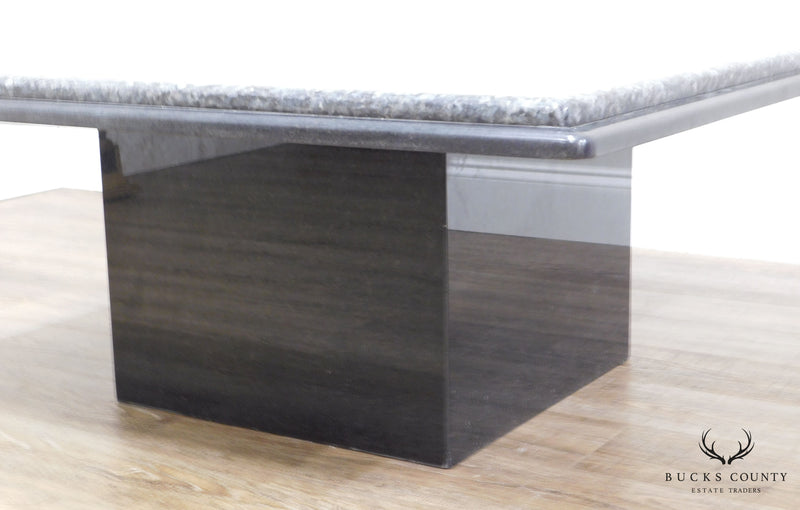 Postmodern Vintage 1980's Custom 40" Square Black & Grey Marble/Granite Coffee Table