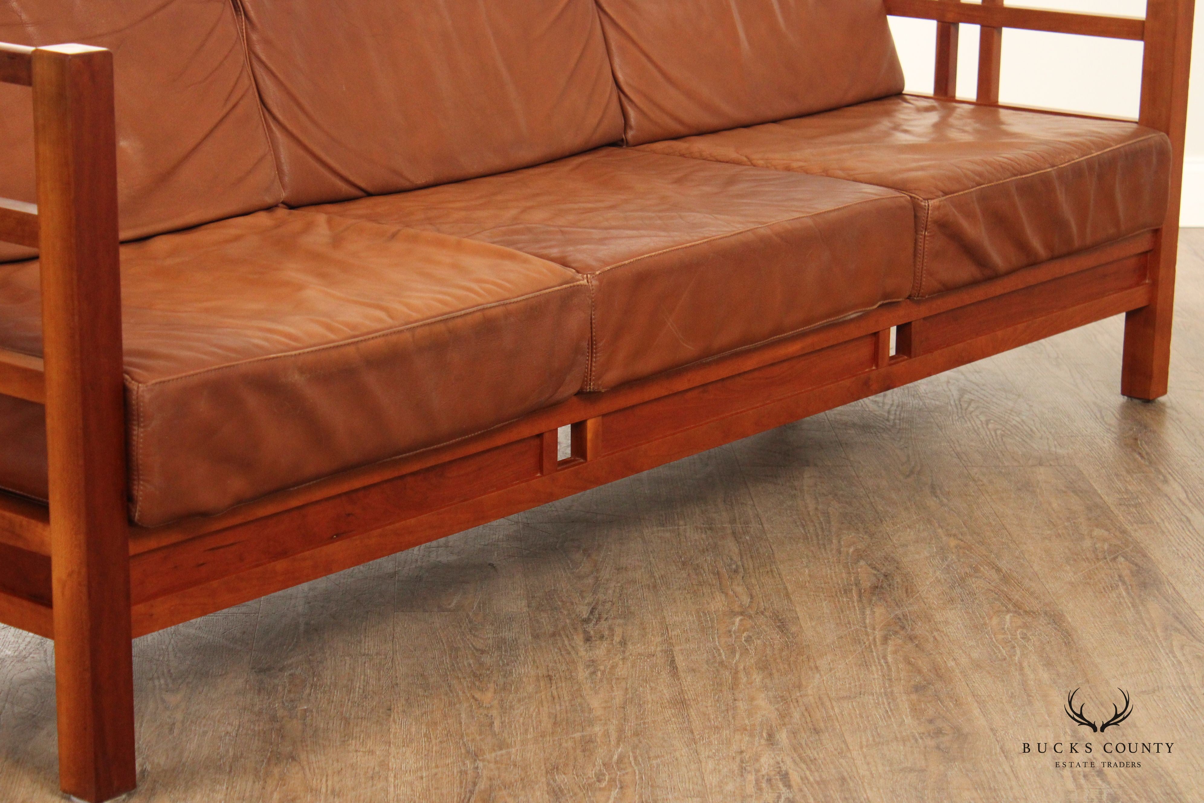 Thomas Moser Windward Cherry and Brown Leather Sofa