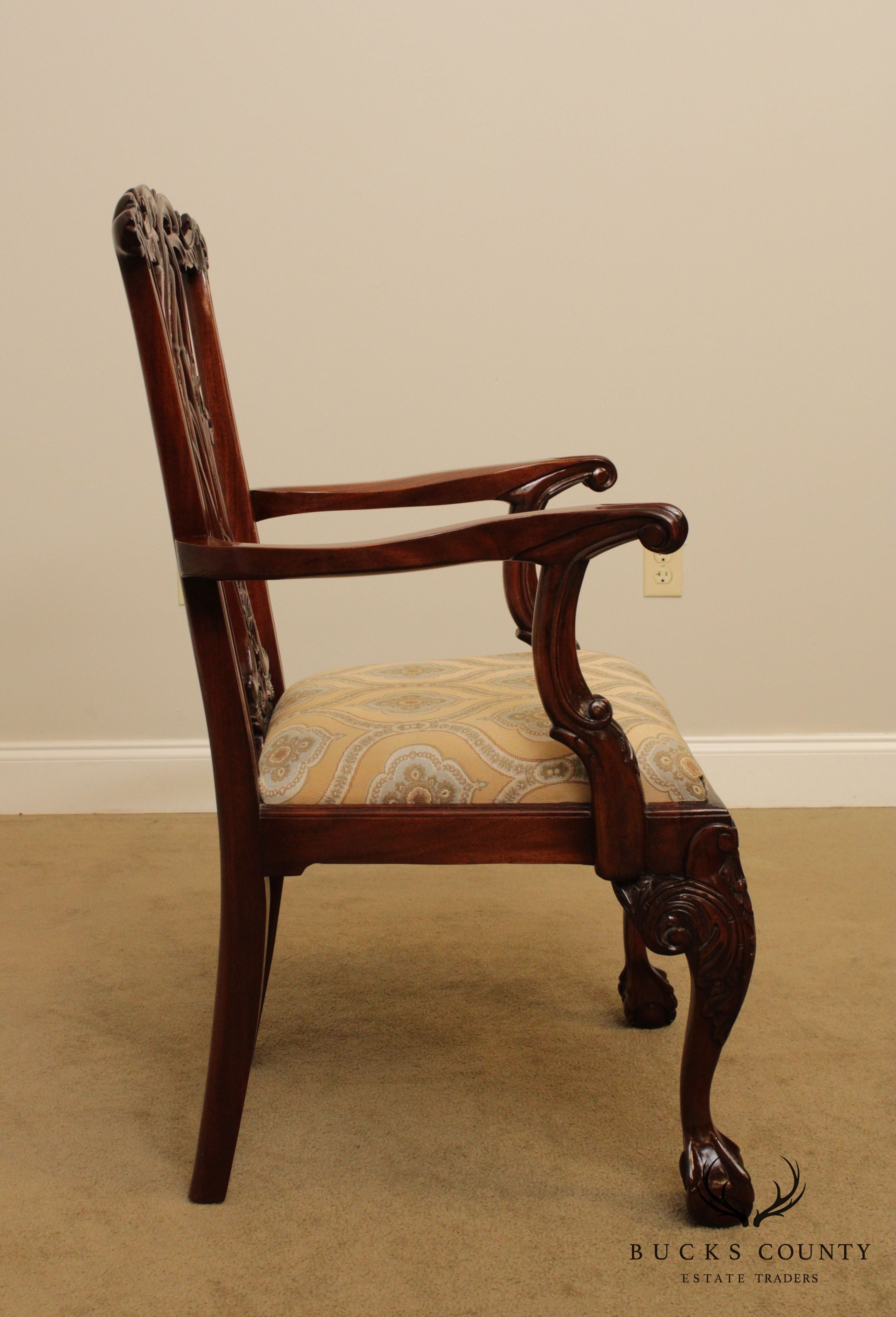 Chippendale Style Ball & Claw Carved Solid Mahogany Armchair