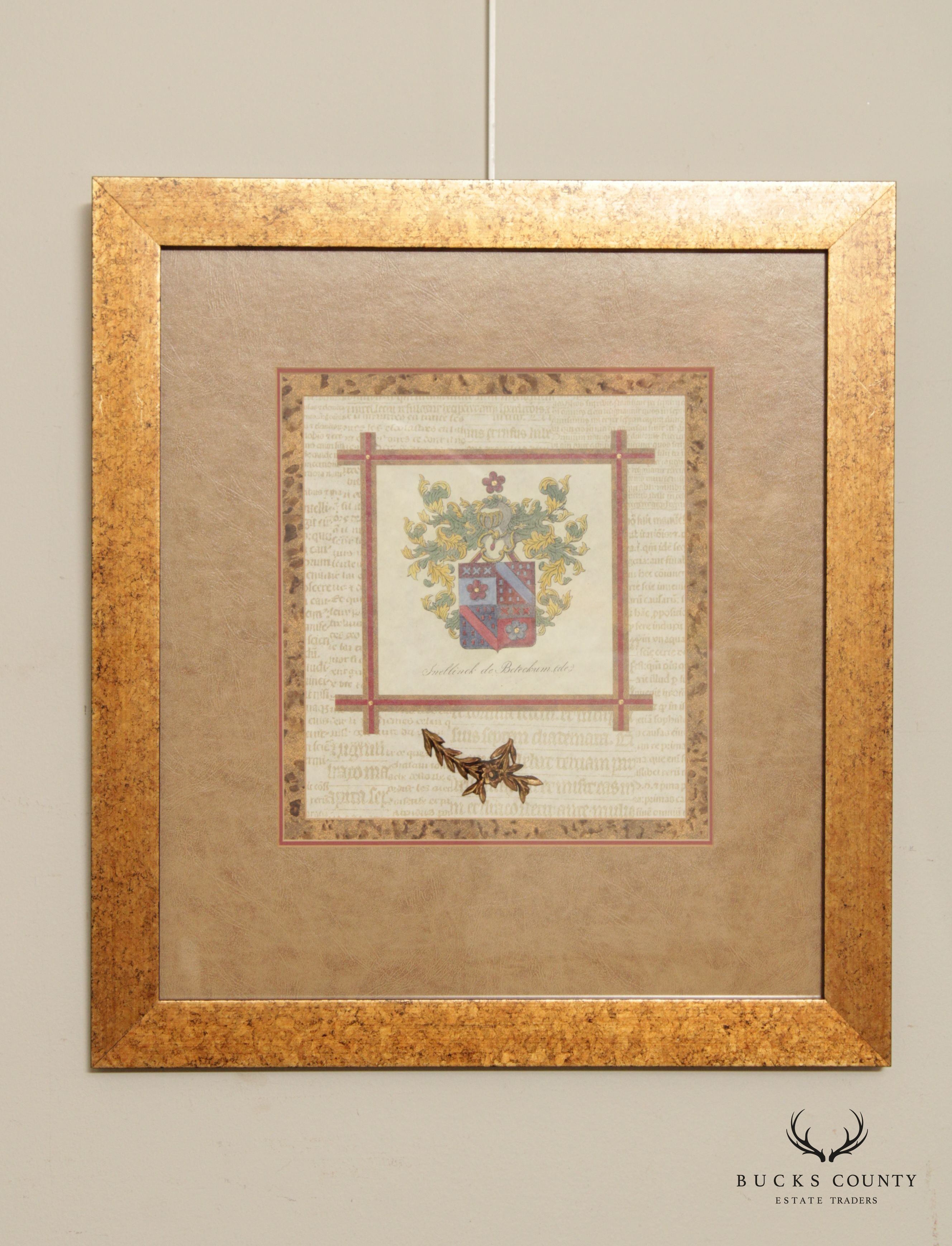 Vintage 'Snellinck de Beteckum' and 'Lamock de Sohier' Coat of Arms Prints, Custom Framed