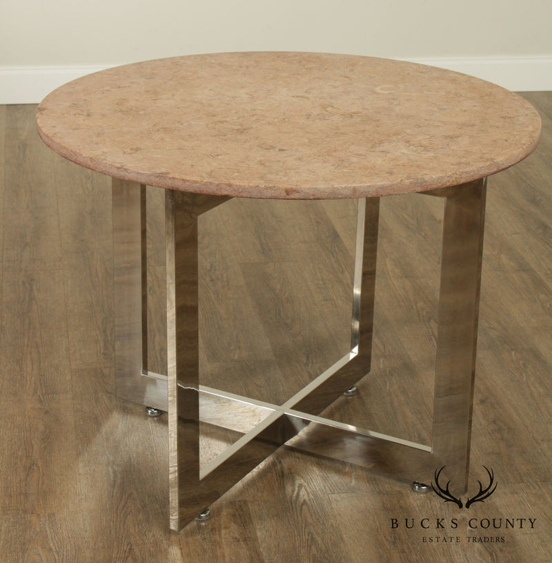 Mid Century Modern Chrome Base 36" Round Marble Top Side Table