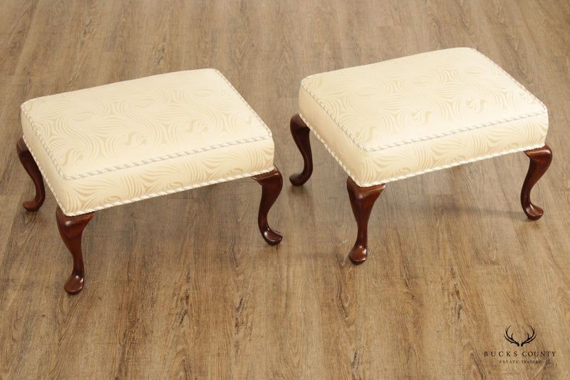 Hickory White Queen Anne Style Pair of Foot Stools or Ottomans