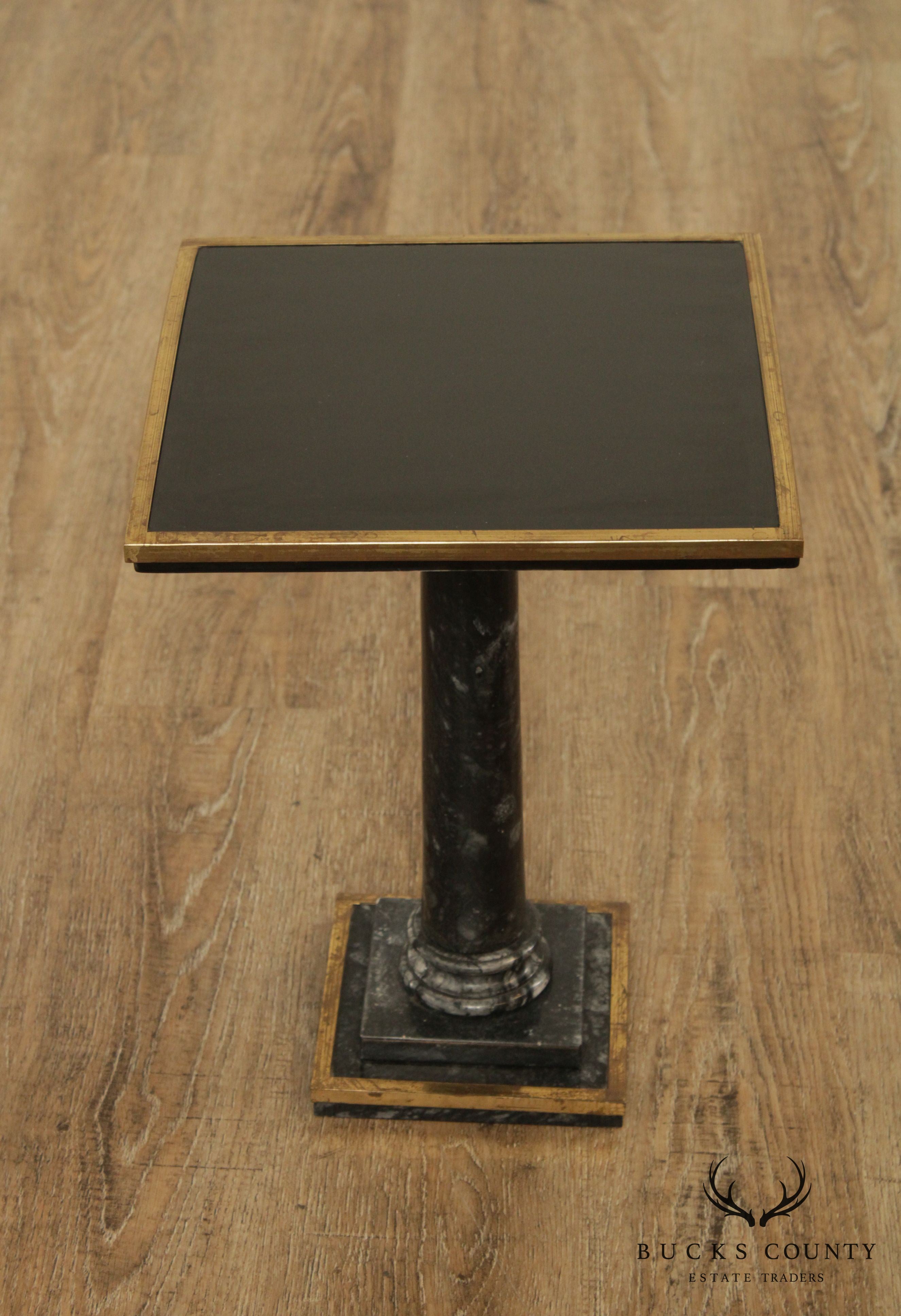 Italian Vintage Black Marble and Brass Pedestal Table