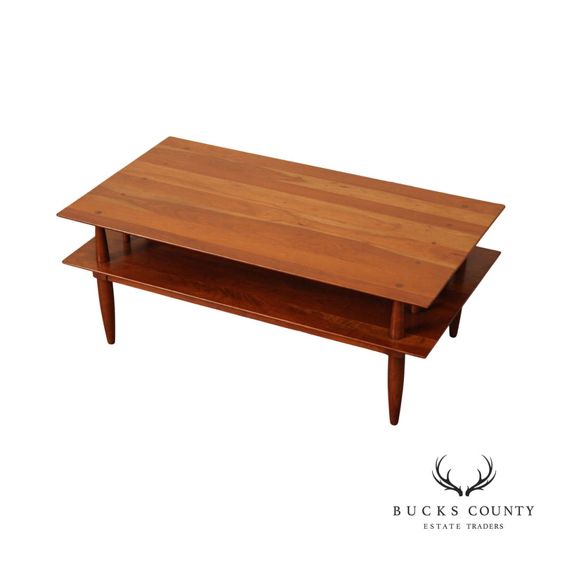 Willett Transitional Mid-Century Modern Solid Cherry Wood Two- Tiered Coffee Table