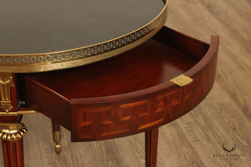 Maitland Smith English Regency Style Round Marble Top Mahogany Side Table