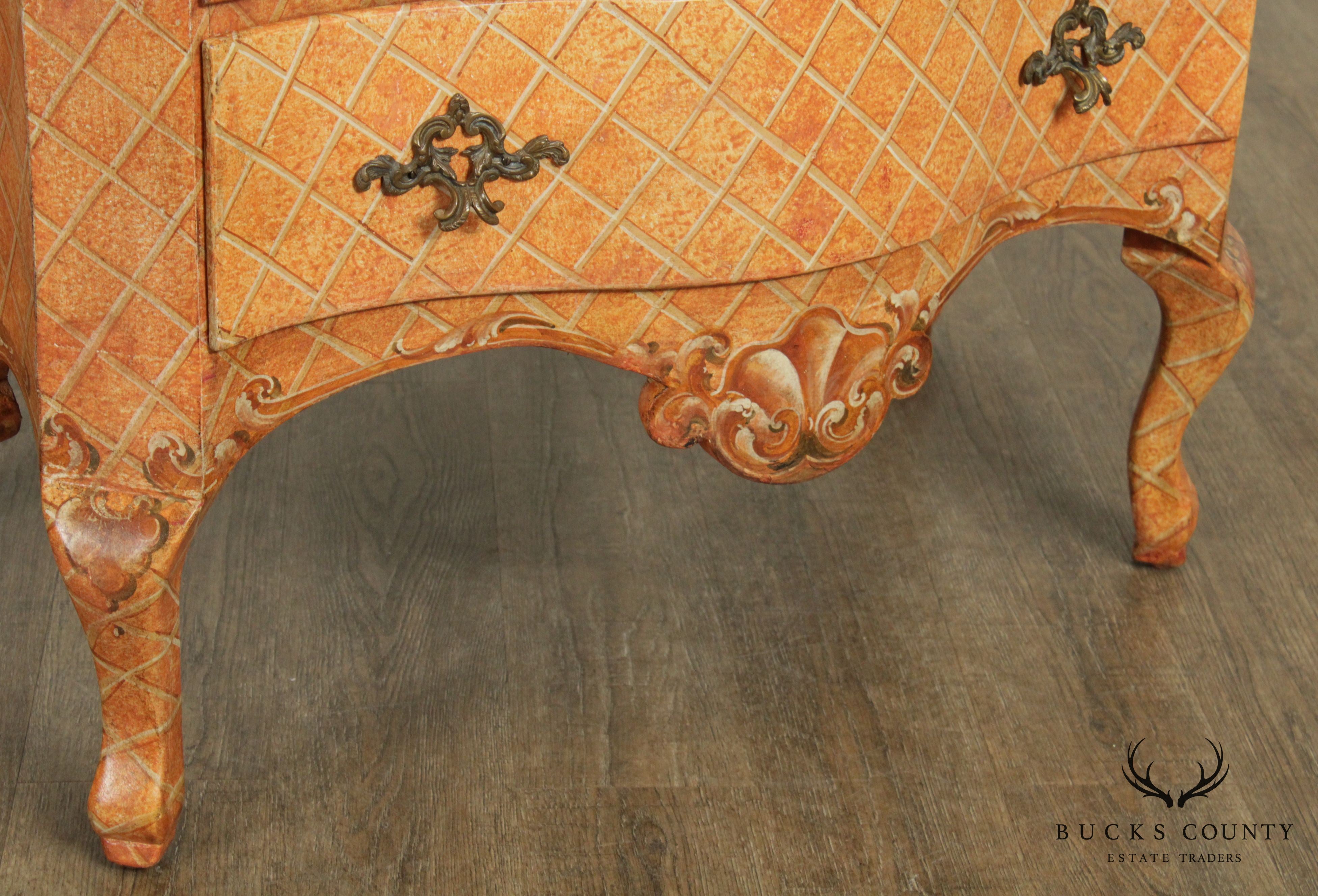 Italian Rococo Style Hand Painted Serpentine Commode Chest