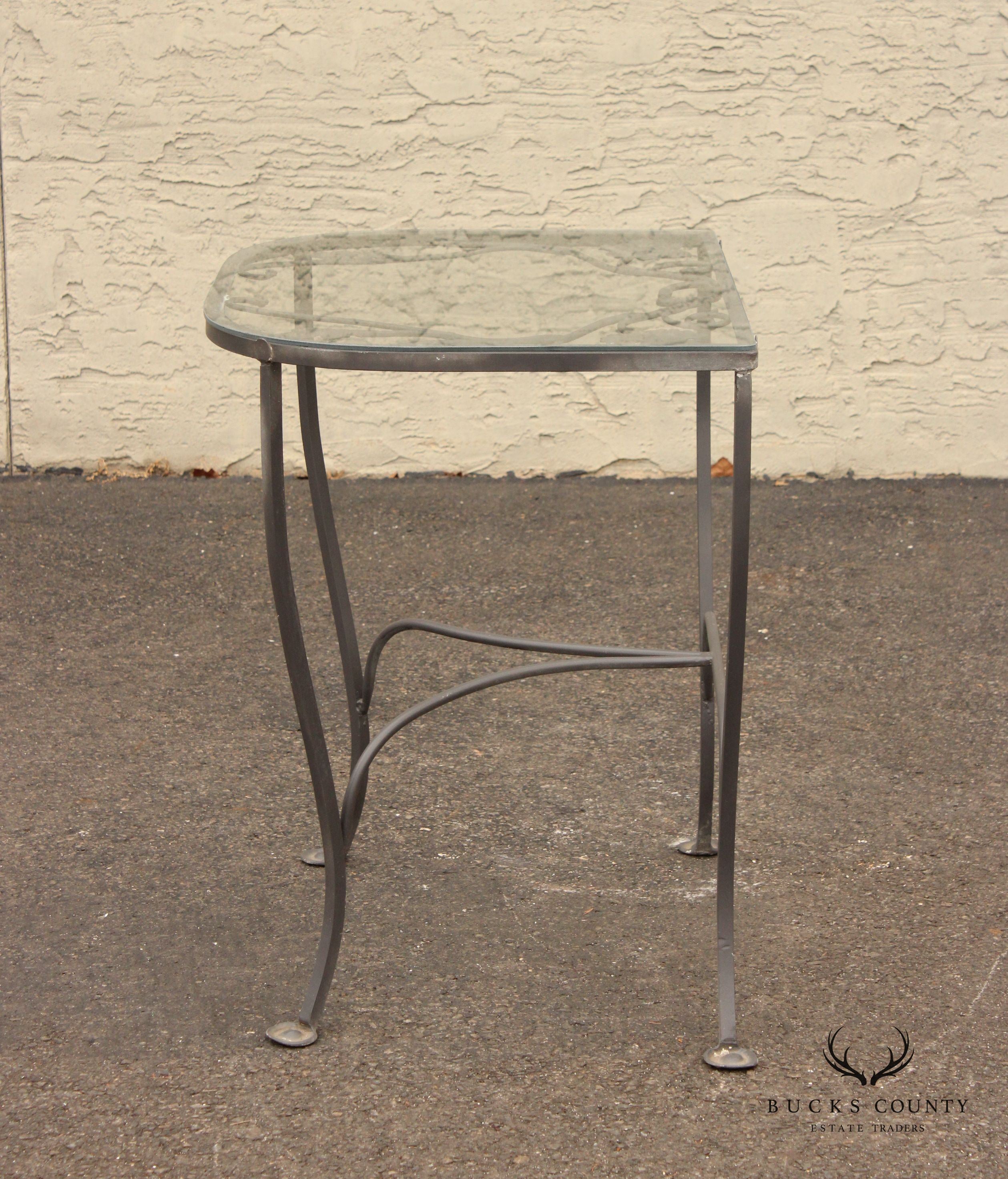 Salterini Vintage Wrought Iron Glass-Top Outdoor Patio Console Side Table