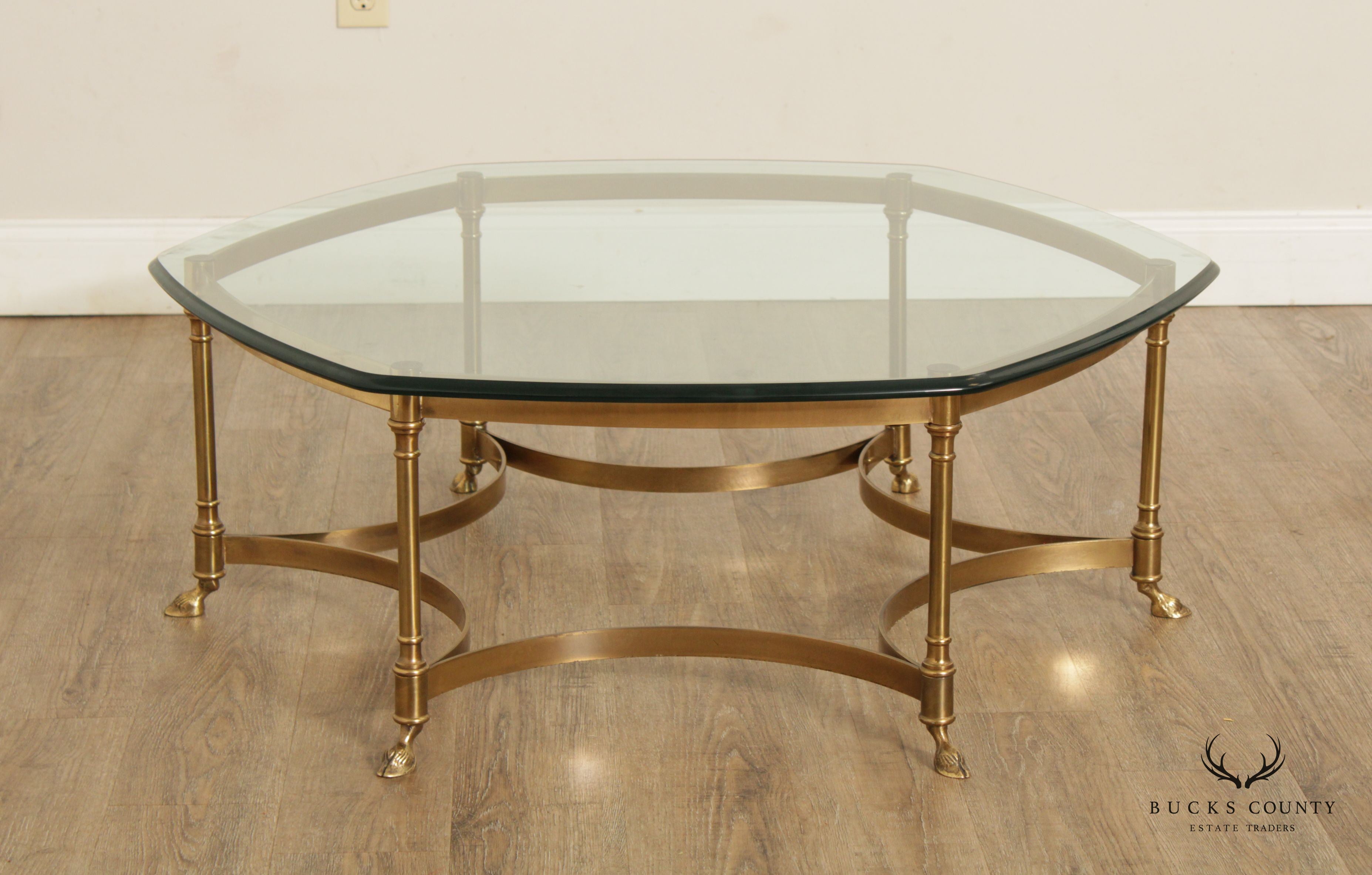 Directoire Style Vintage Brass and Glass Top Coffee Table