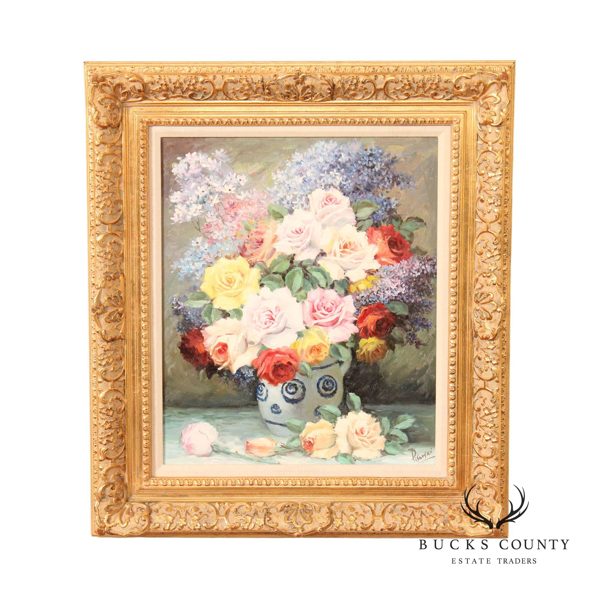 Floral Arrangement Still Life Oil Painting, Signed 'Pisarski'