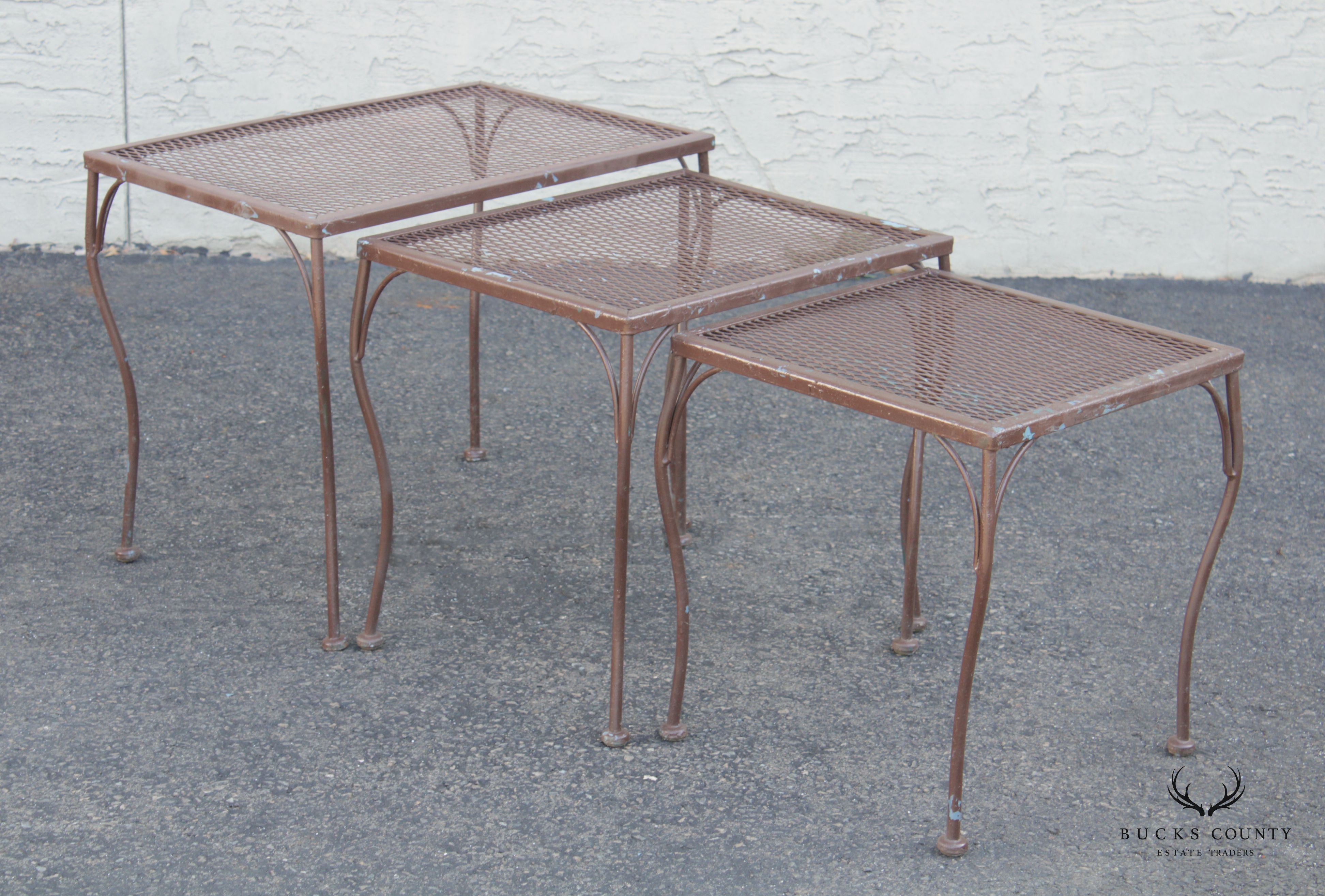 Vintage Mid Century Wrought Iron Set Garden Nesting Tables