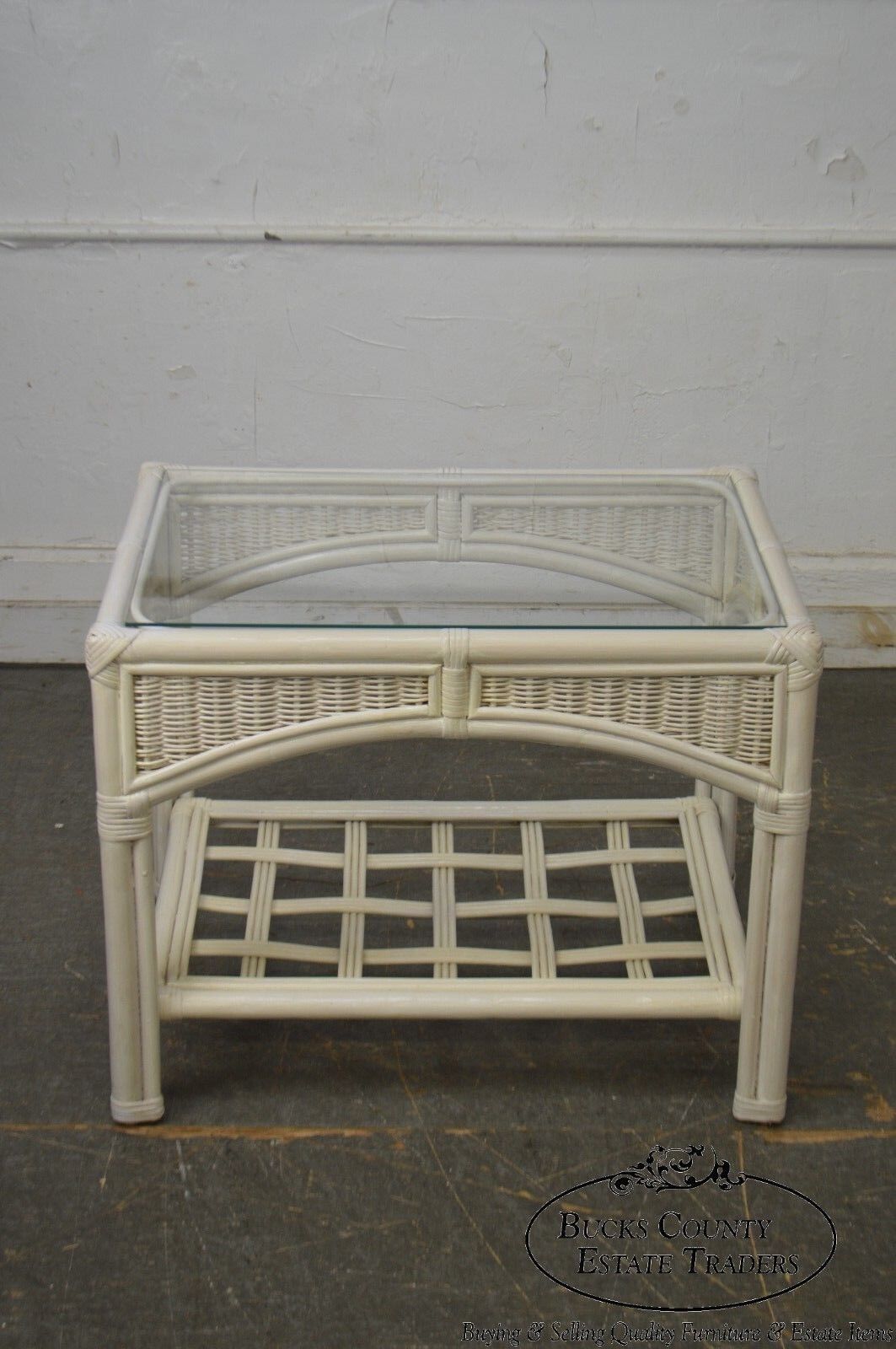 Link Taylor Pair of White Painted Glass Top Side Tables