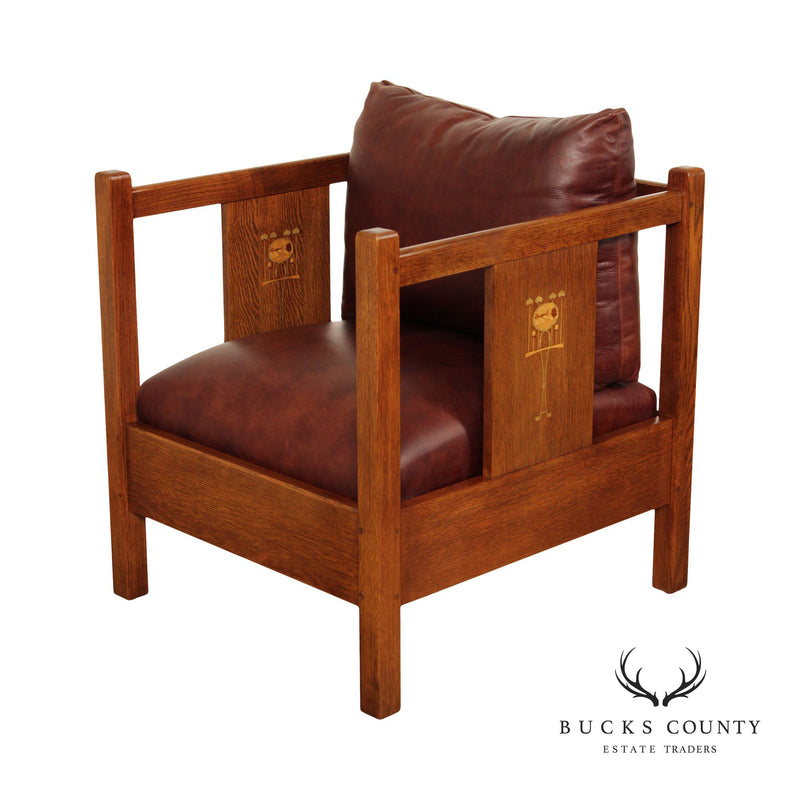 Stickley Mission Collection Oak and Leather Harvey Ellis Cube Chair