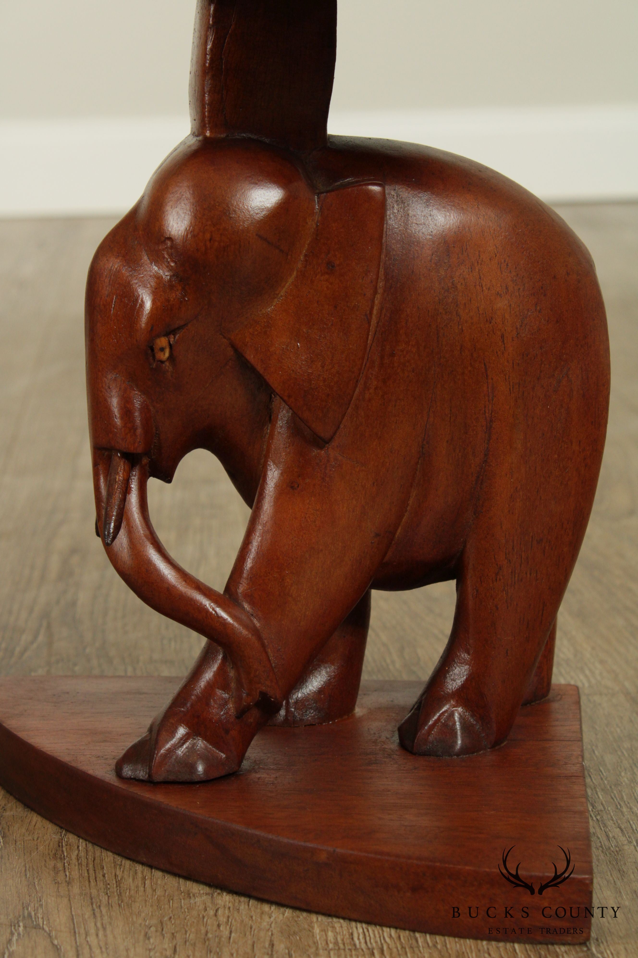 Hand Carved Wood Vintage Set of 4 Elephant Low Pedestals Tables