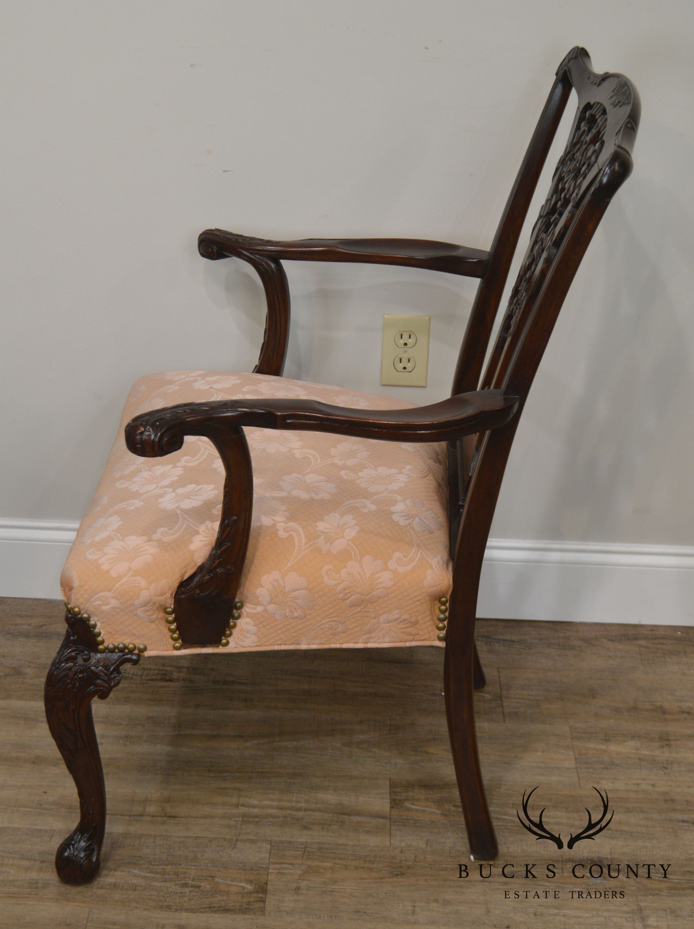 Georgian Style 1930's Mahogany Carved Armchair