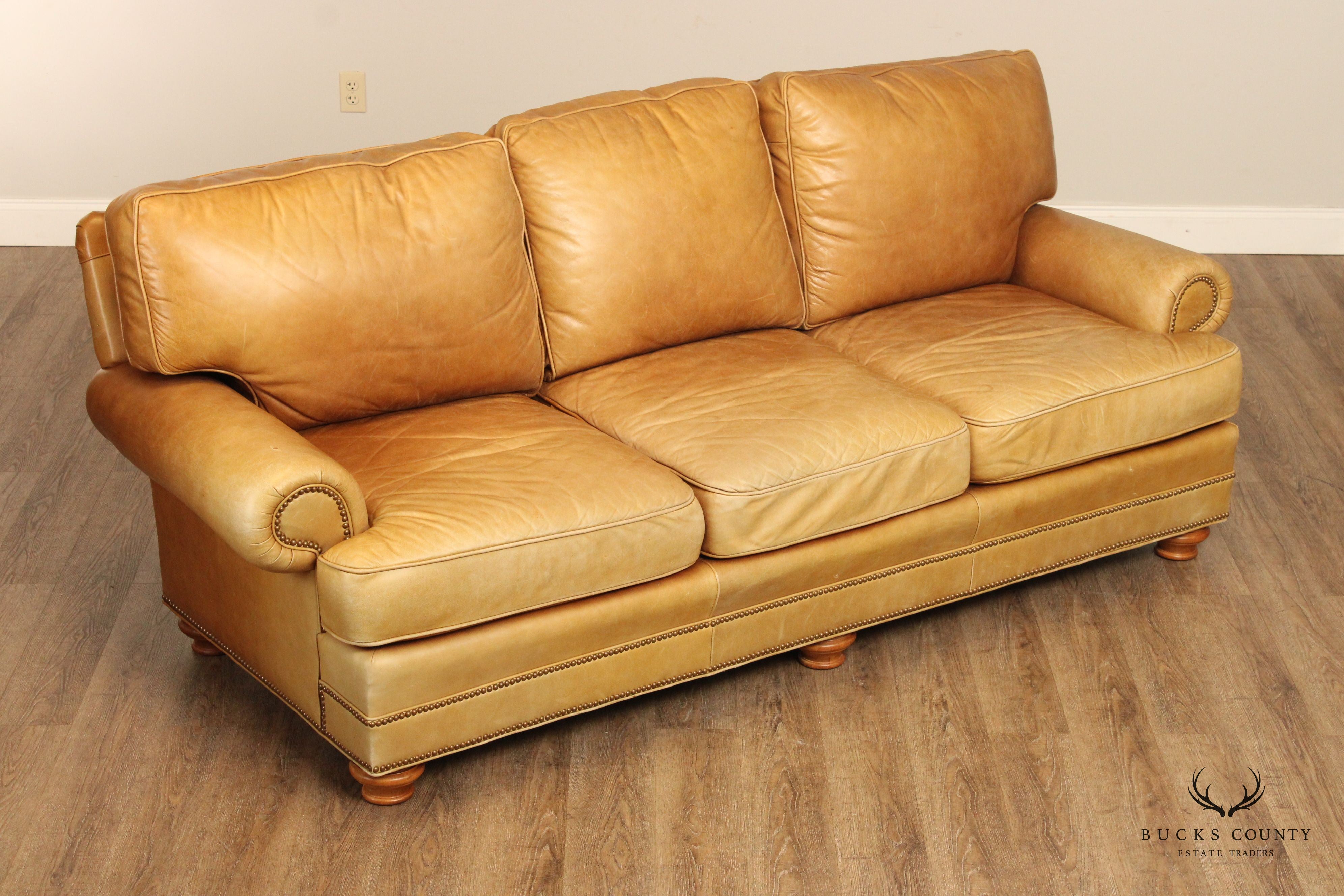 Leathercraft Traditional Tan Leather Upholstered Sofa