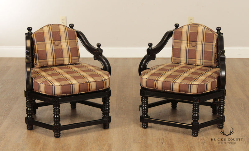 Mid Century Italian Lacquered Pair of Arm Chairs