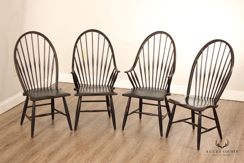 Colonial Style Set of Four Distress Painted Windsor Dining Chairs