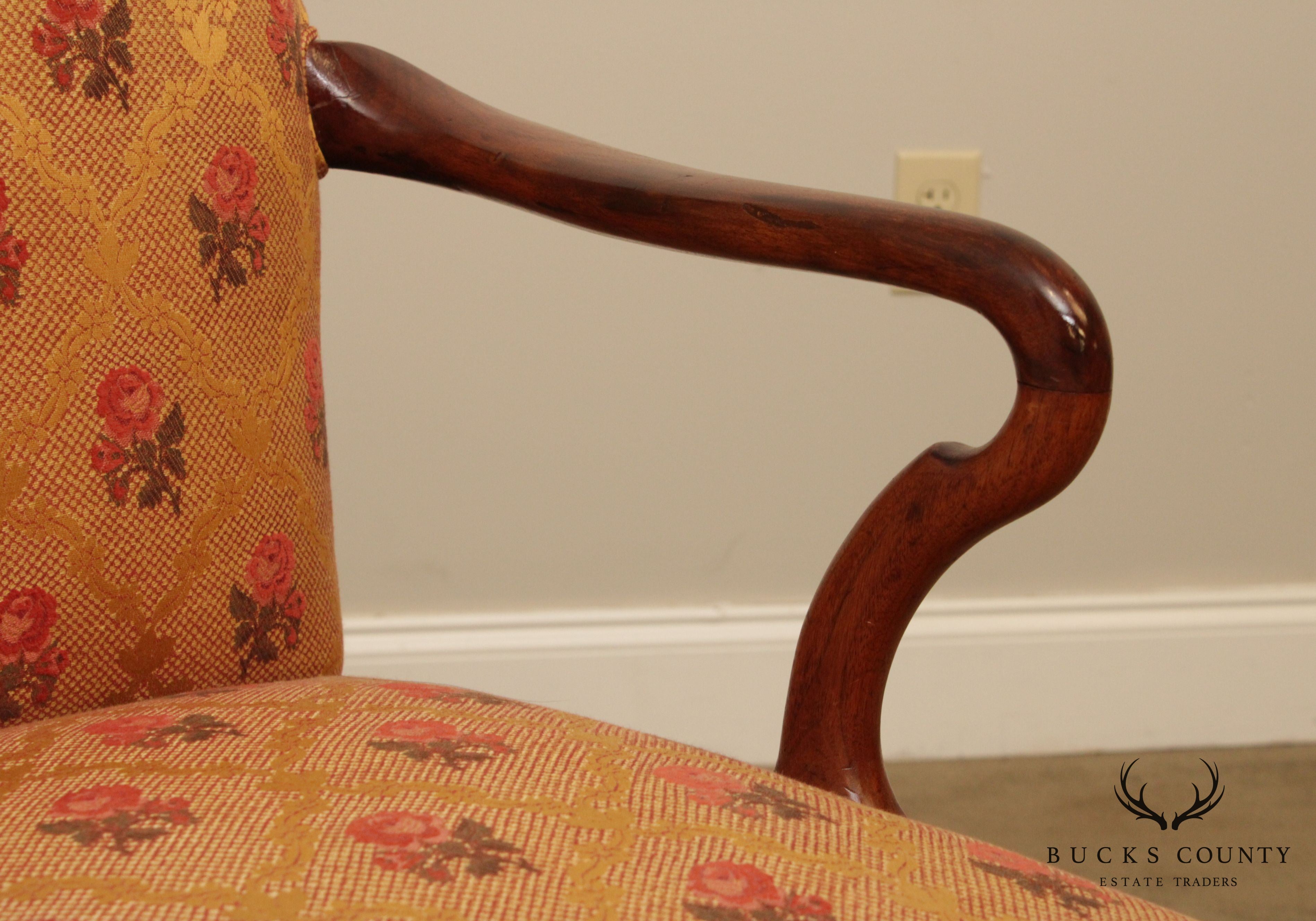 Queen Anne Style Custom Quality Vintage Walnut Armchair