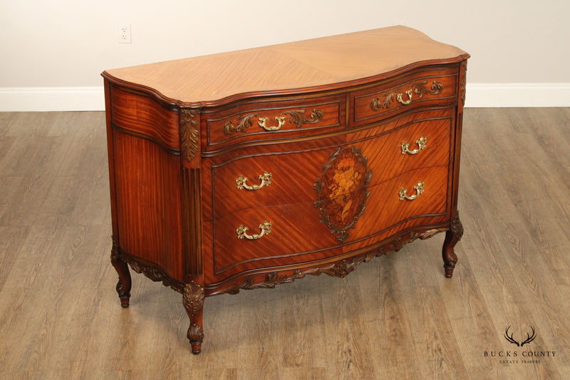 1930's French Louis XV Style Marquetry Inlaid Chest of Drawers